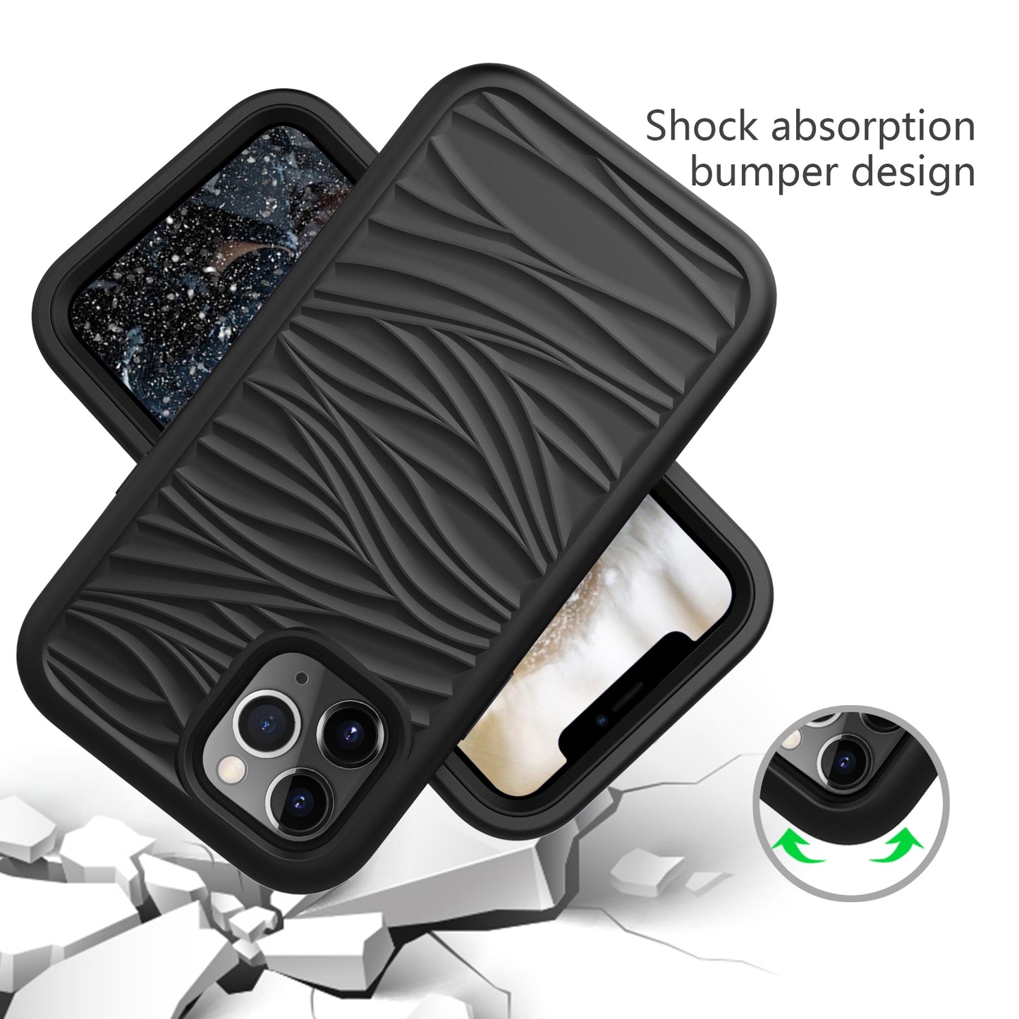 ELECTROPRIME For iPhone 15 Wave Pattern 3 in 1 Silicone + PC Phone Case(Black)