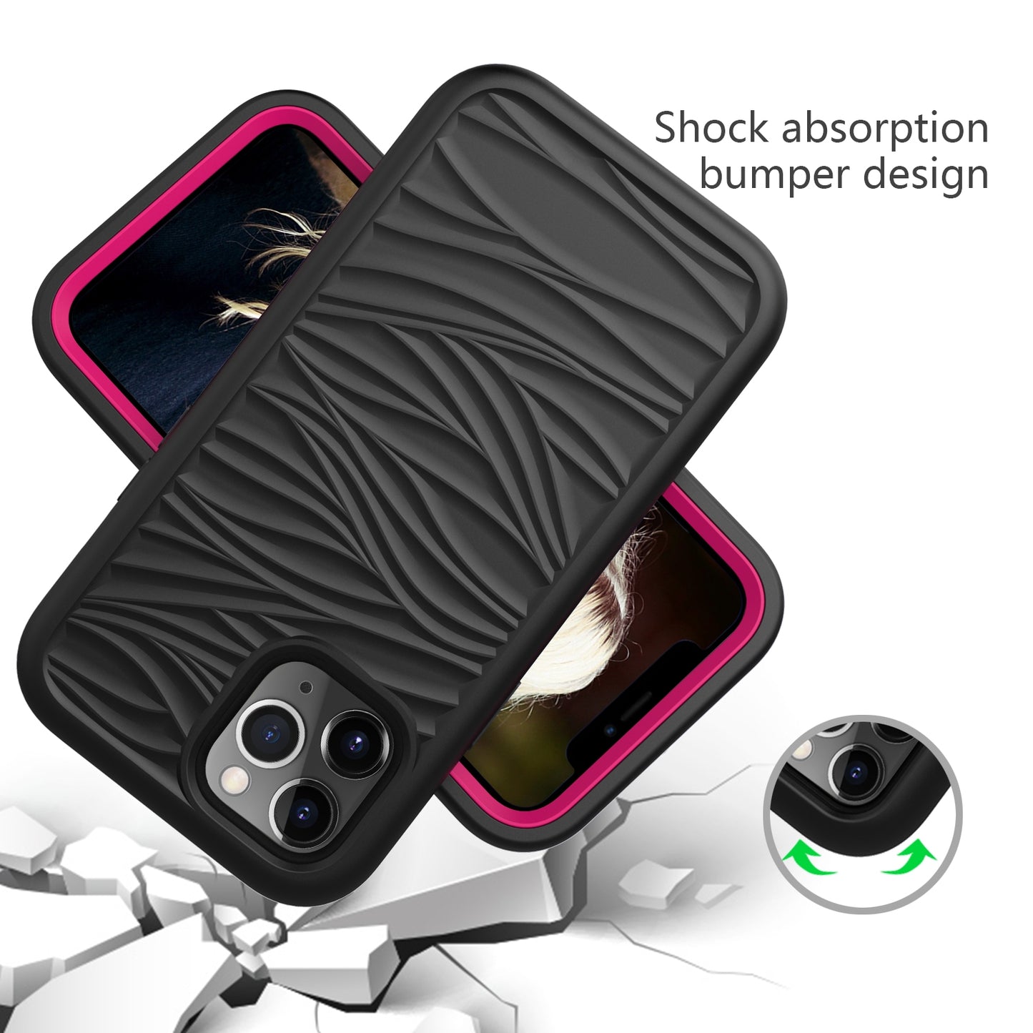 ELECTROPRIME For iPhone 15 Wave Pattern 3 in 1 Silicone + PC Phone Case(Black+Hot Pin)