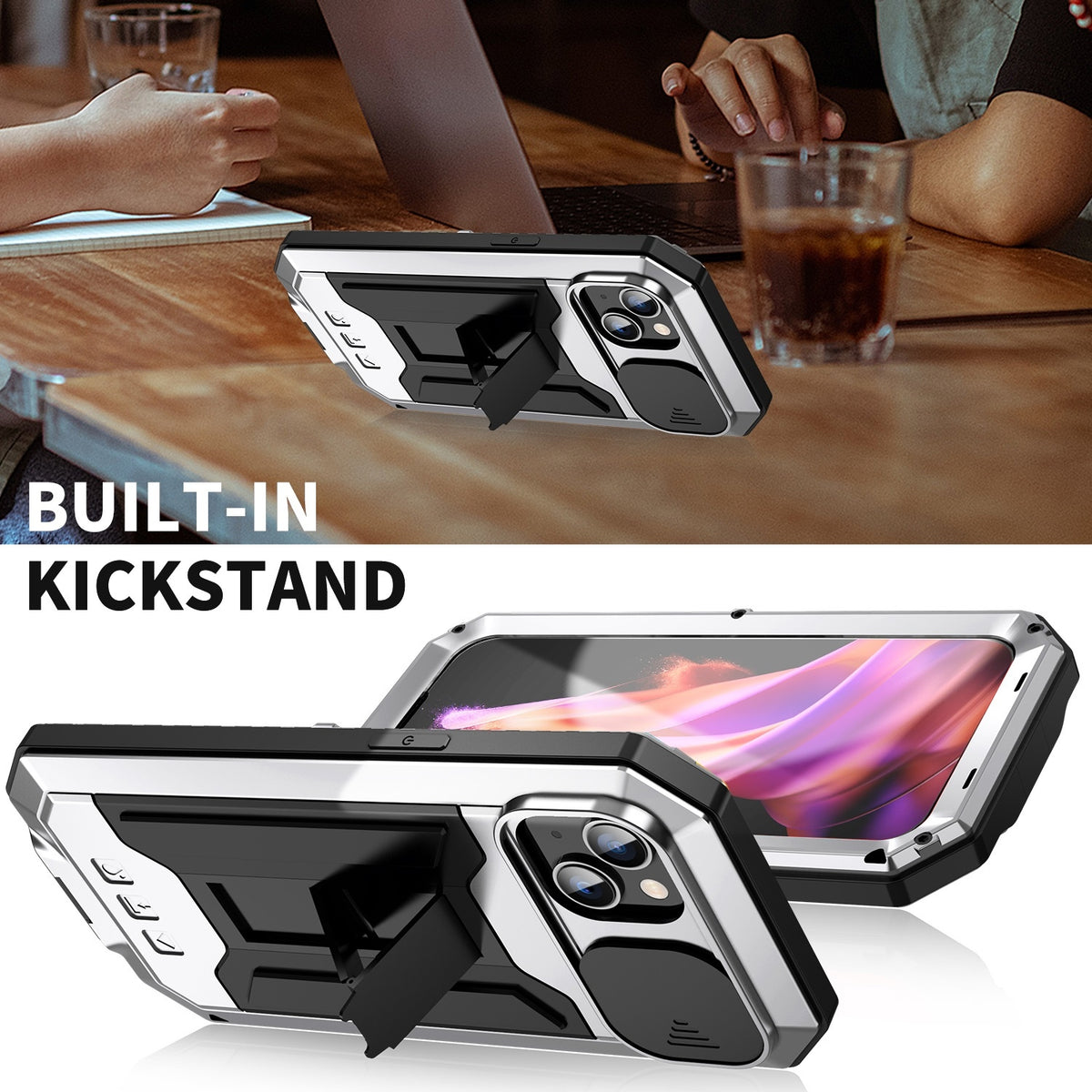 ELECTROPRIME For iPhone 15 Plus R-JUST Sliding Camera IP54 Life Waterproof Holder Phone Case(Silver)