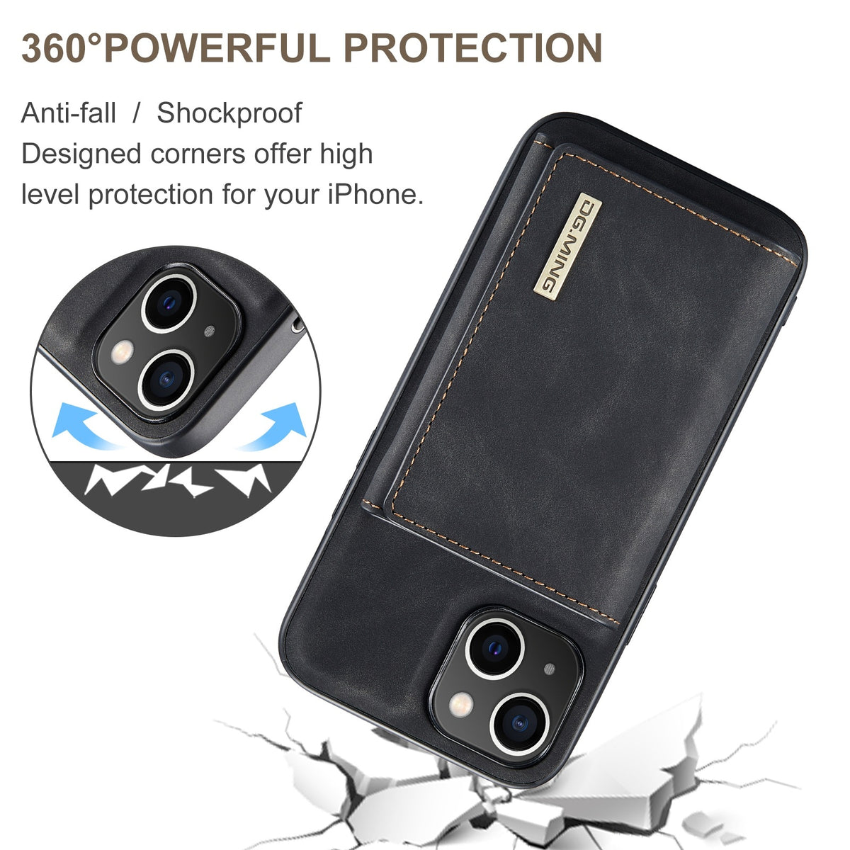 ELECTROPRIME For iPhone 15 DG.MING M1 Series 3-Fold Multi Card Wallet Leather Phone Case(Black)