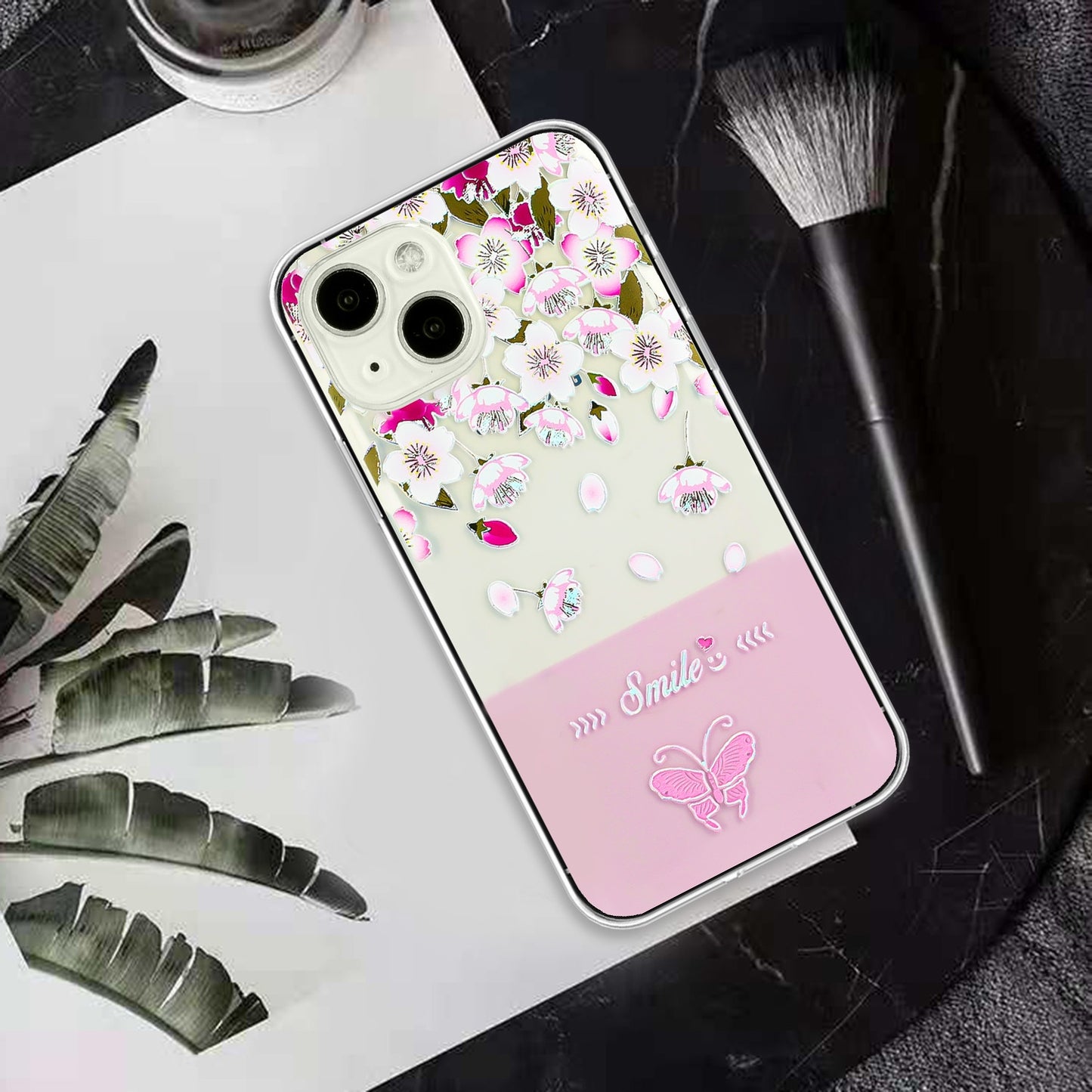 ELECTROPRIME For iPhone 15 Bronzing Butterfly Flower TPU Phone Case(Peach Blossoms)