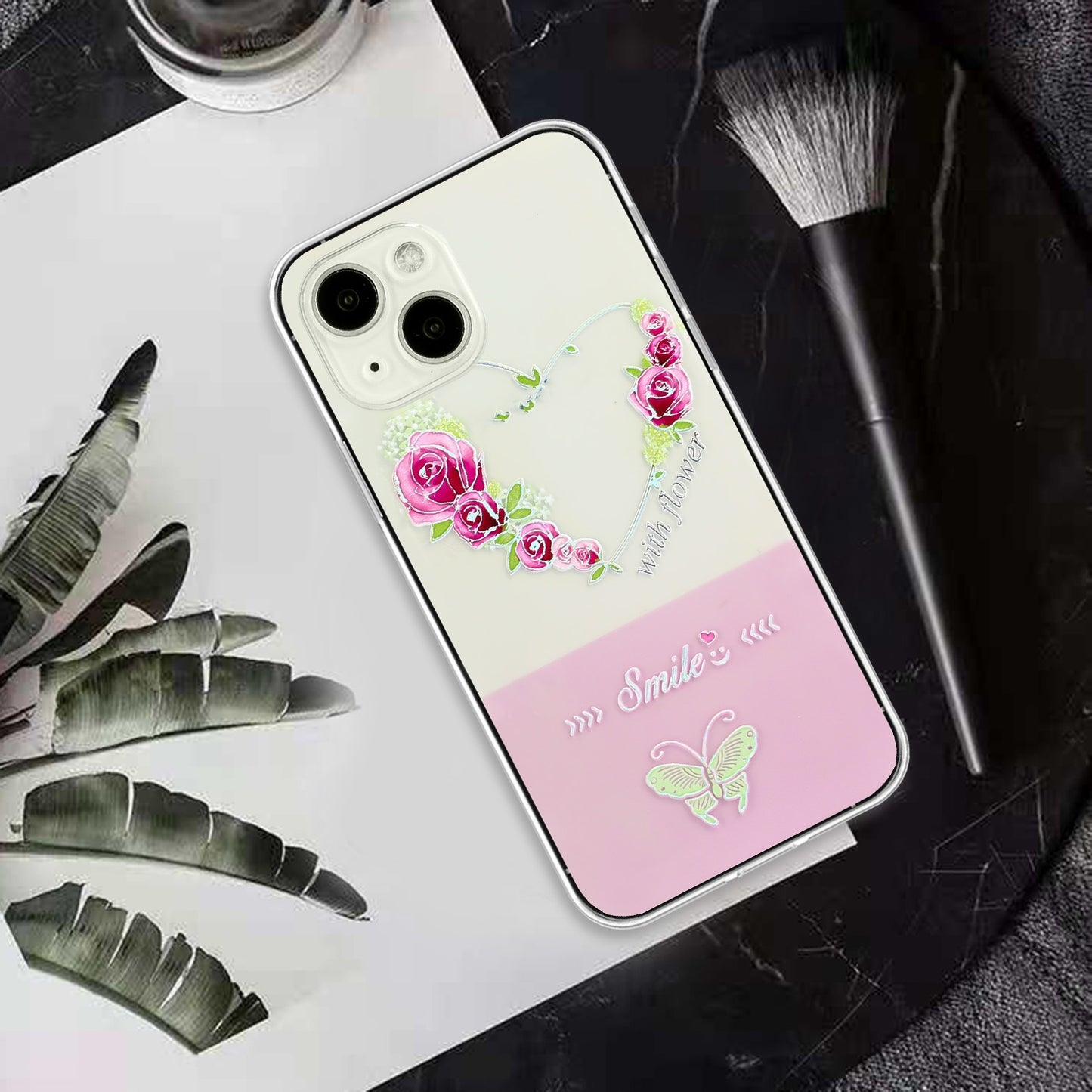 ELECTROPRIME For iPhone 15 Bronzing Butterfly Flower TPU Phone Case(Rose Heart)