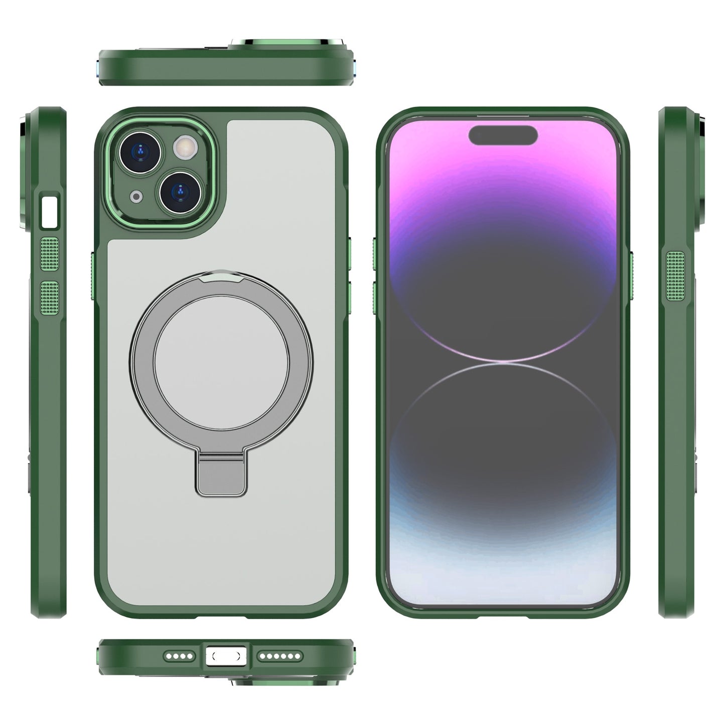 ELECTROPRIME For iPhone 15 MagSafe Magnetic Metal Holder Phone Case(Green)