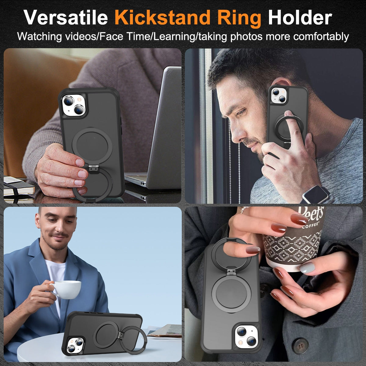 ELECTROPRIME For iPhone 15 MagSafe Magnetic Holder Phone Case(Black)