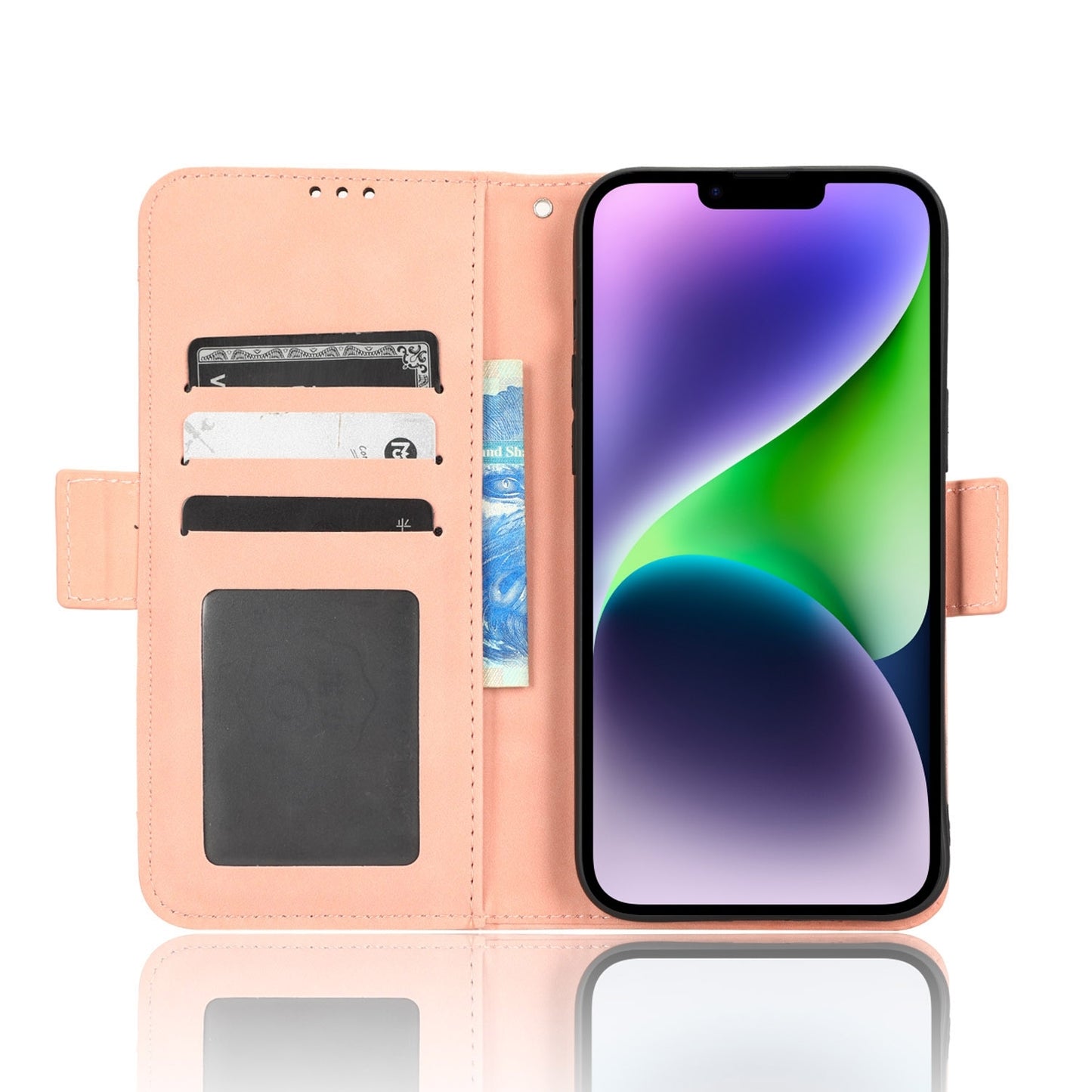 ELECTROPRIME For iPhone 15 Skin Feel Calf Texture Card Slots Leather Phone Case(Pink)