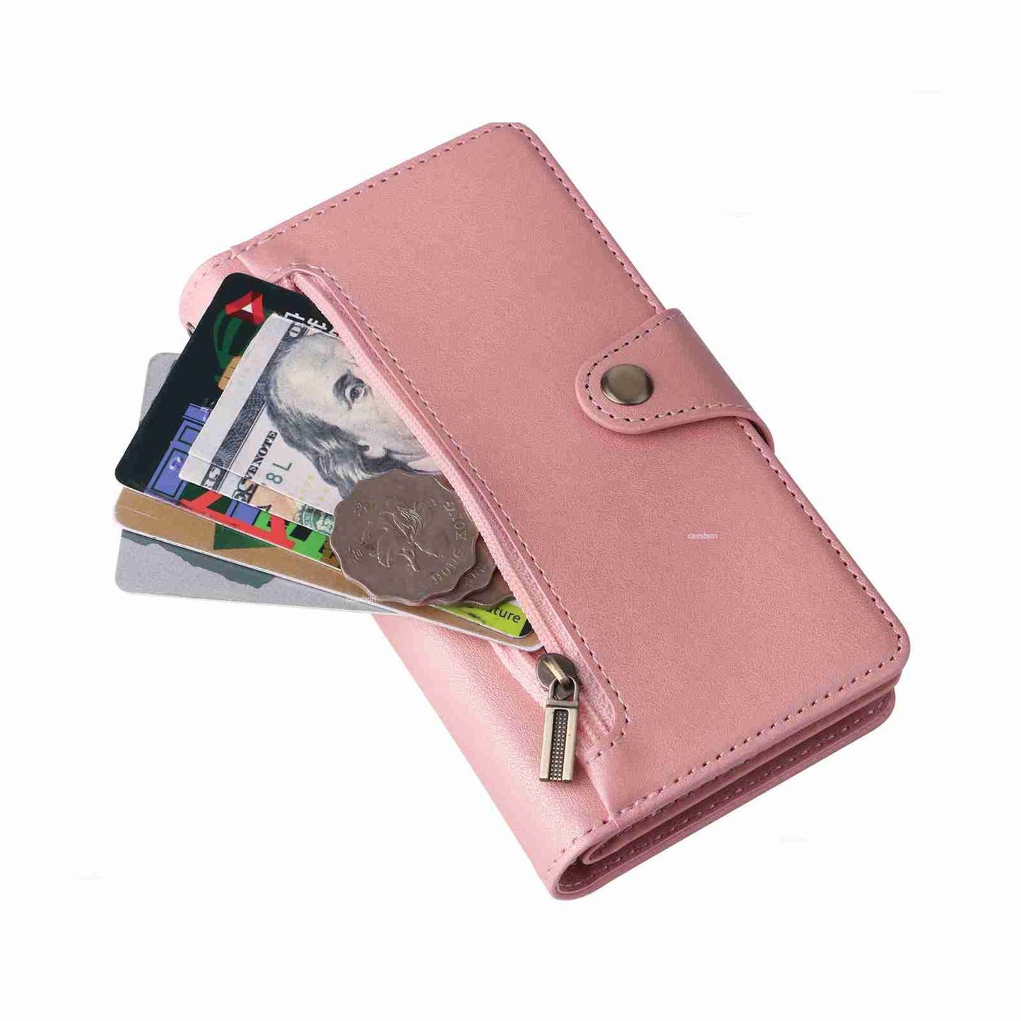ELECTROPRIME For iPhone 15 Rivet Buckle 9 Cards Three Fold Leather Phone Case(Rose Gold)
