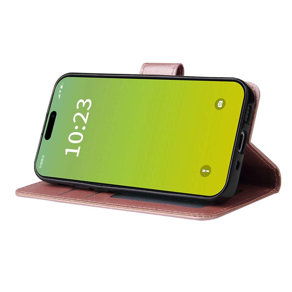 ELECTROPRIME For iPhone 15 Multifunctional Horizontal Flip Leather Phone Case with Three Card Slots(Rose Gold)