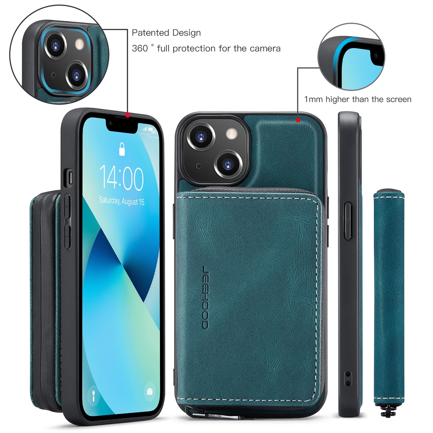 ELECTROPRIME For iPhone 15 JEEHOOD Magnetic Zipper Wallet Leather Phone Case(Blue)