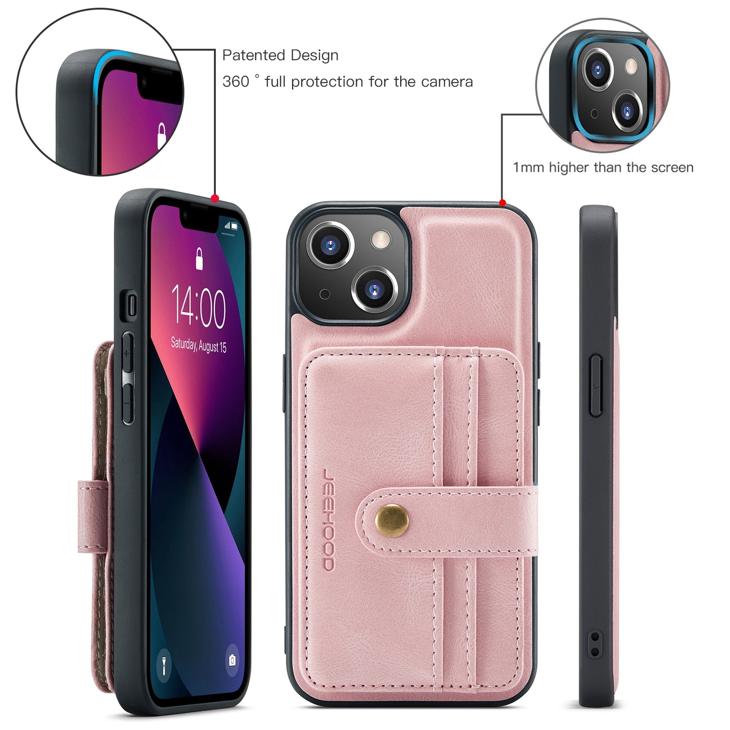 ELECTROPRIME For iPhone 15 JEEHOOD RFID Blocking Anti-Theft Magnetic PU Phone Case(Pink)