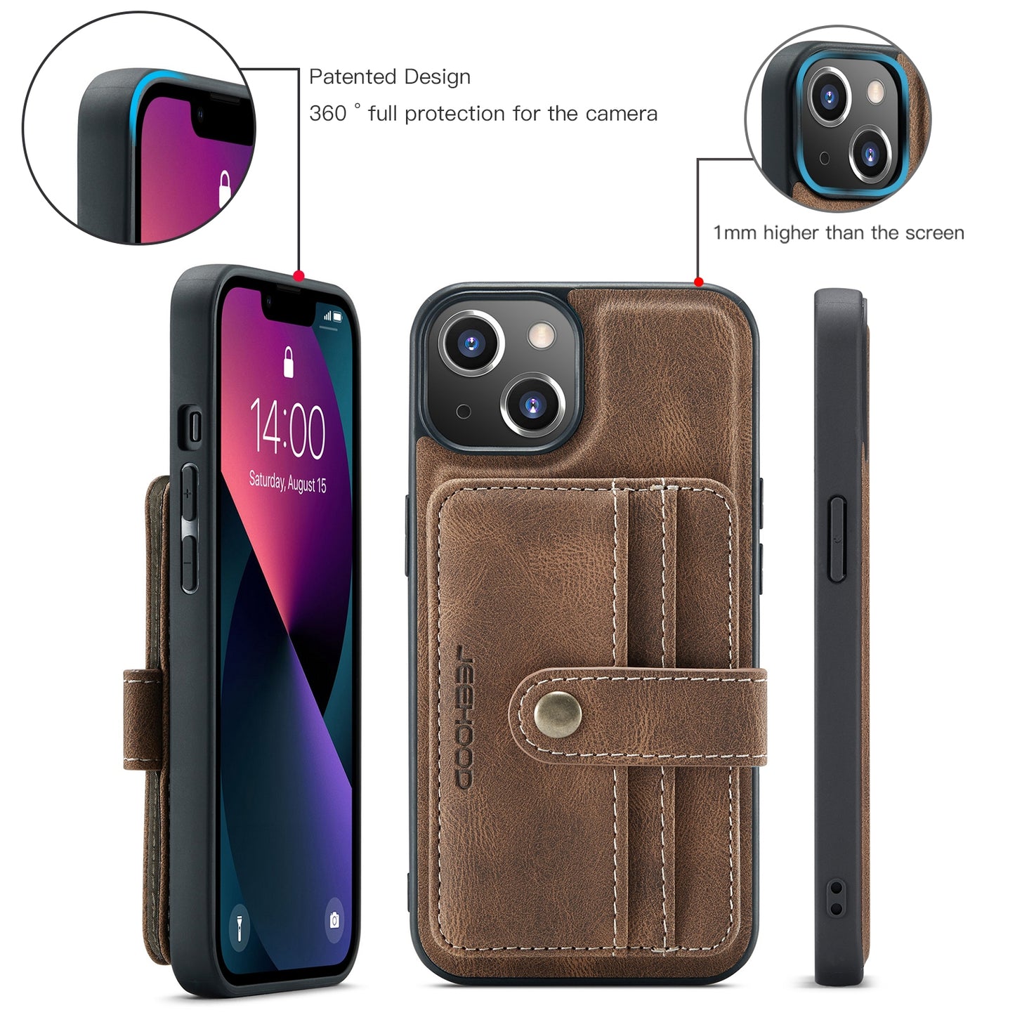 ELECTROPRIME For iPhone 15 JEEHOOD RFID Blocking Anti-Theft Magnetic PU Phone Case(Brown)