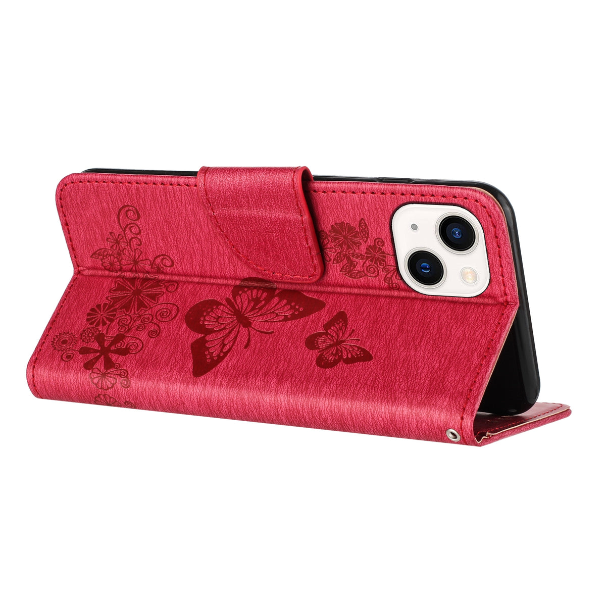 ELECTROPRIME For iPhone 15 Plus Butterfly Embossed Flip Leather Phone Case(Red)
