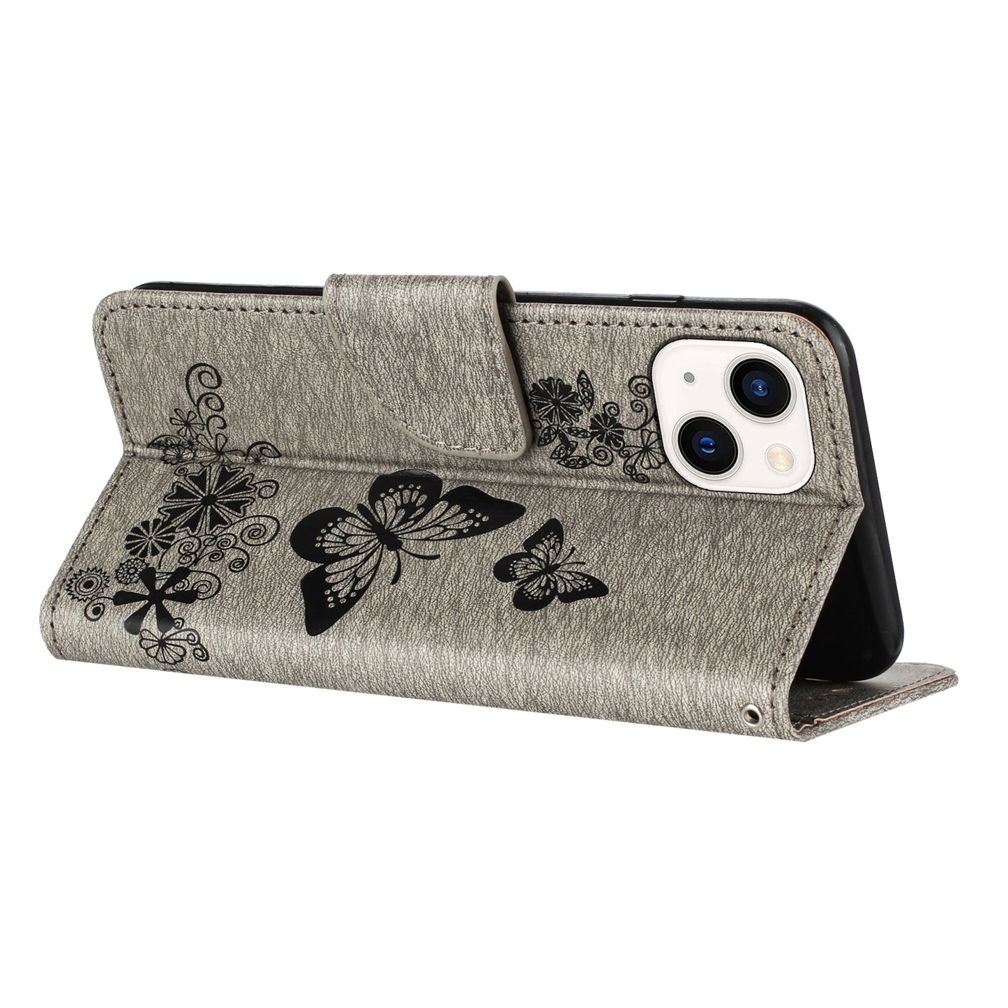 ELECTROPRIME For iPhone 15 Butterfly Embossed Flip Leather Phone Case(Grey)