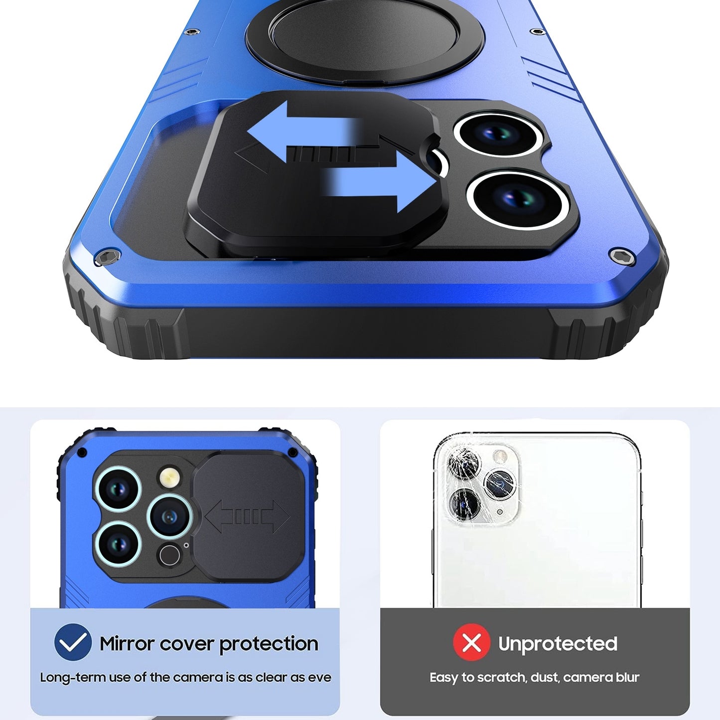 ELECTROPRIME For iPhone 15 Camera Shield MagSafe Holder Life Waterproof Phone Case(Blue)