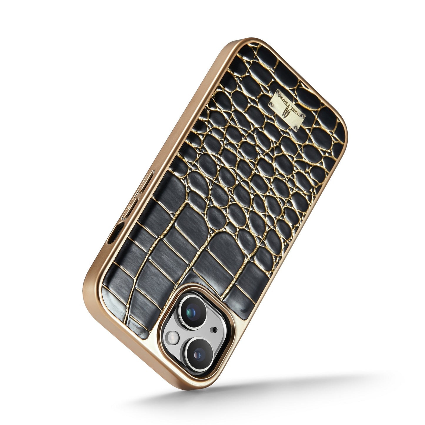 ELECTROPRIME For iPhone 15 Fierre Shann Crocodile Texture Electroplating PU Phone Case(Black)