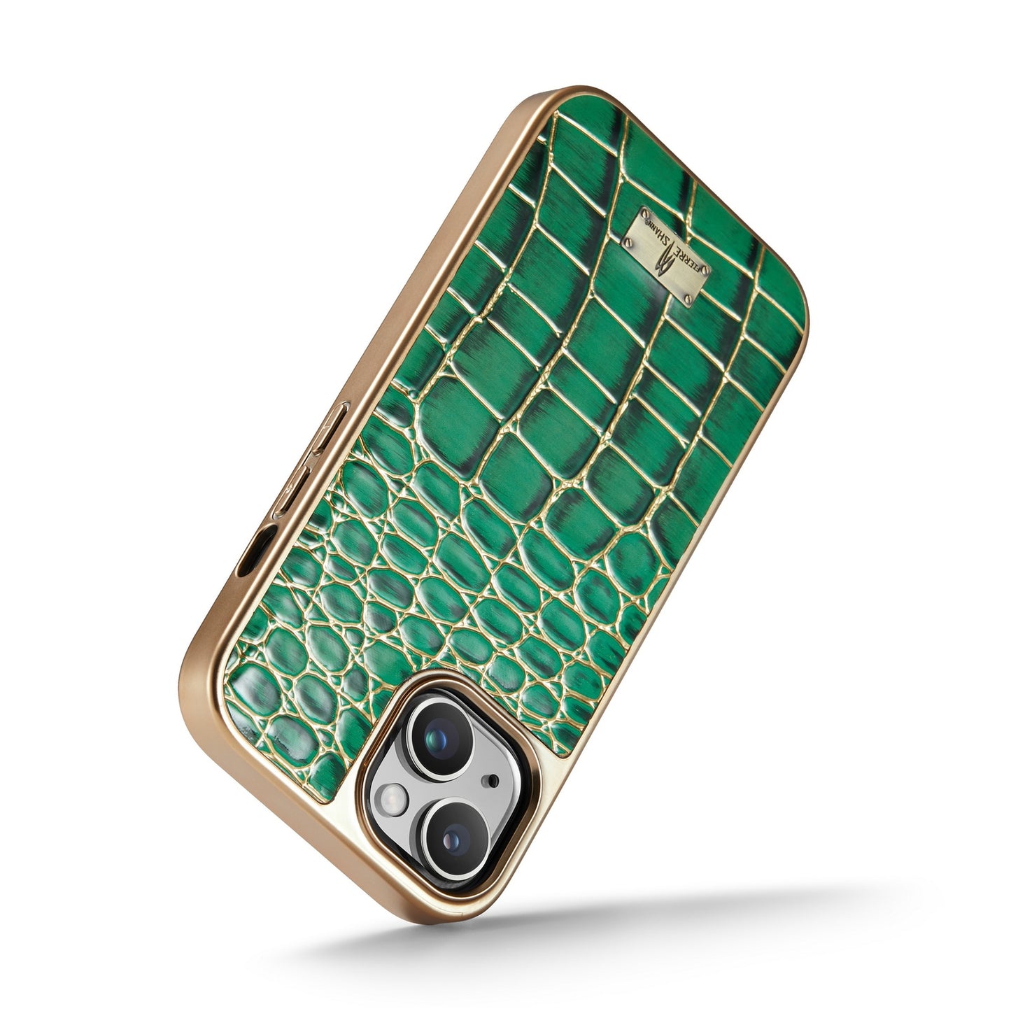 ELECTROPRIME For iPhone 15 Fierre Shann Crocodile Texture Electroplating PU Phone Case(Green)