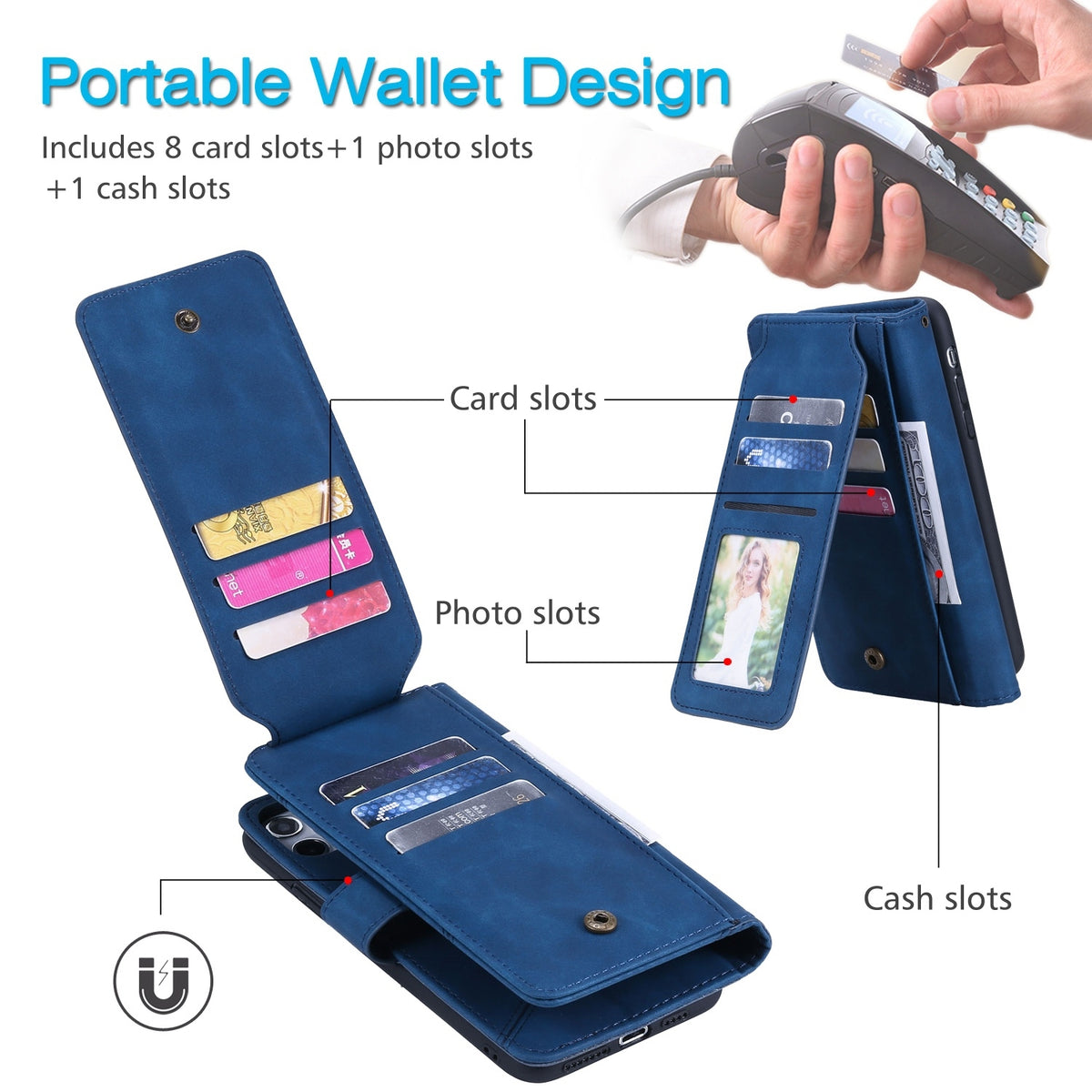 ELECTROPRIME For iPhone 15 Plus Skin Feel Multi-card Wallet Leather Phone Case(Blue)