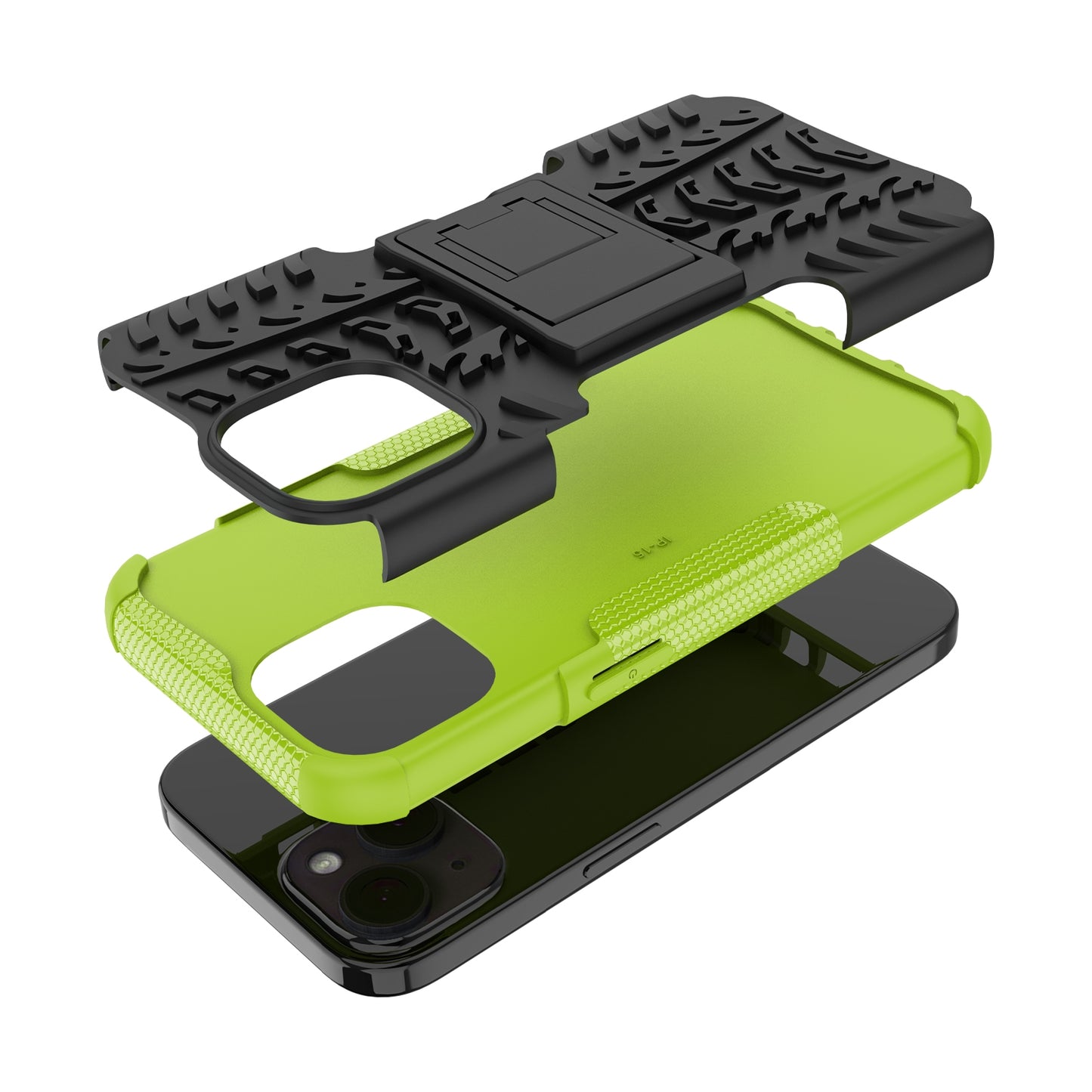 ELECTROPRIME For iPhone 15 Tire Texture TPU + PC Phone Case with Holder(Green)