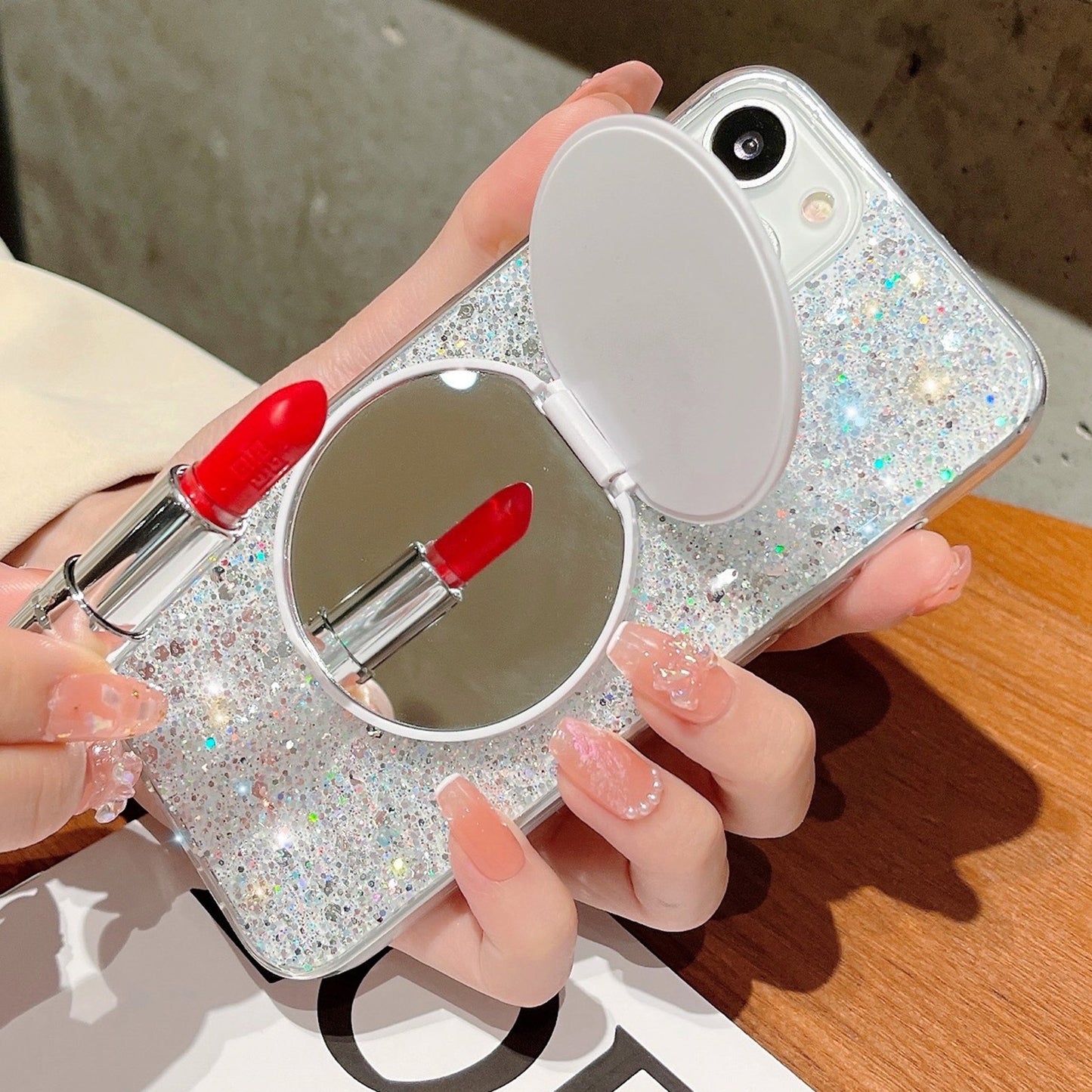 ELECTROPRIME For iPhone 15 Starry Sequin Round Mirror Stand Epoxy TPU Phone Case(Pink)
