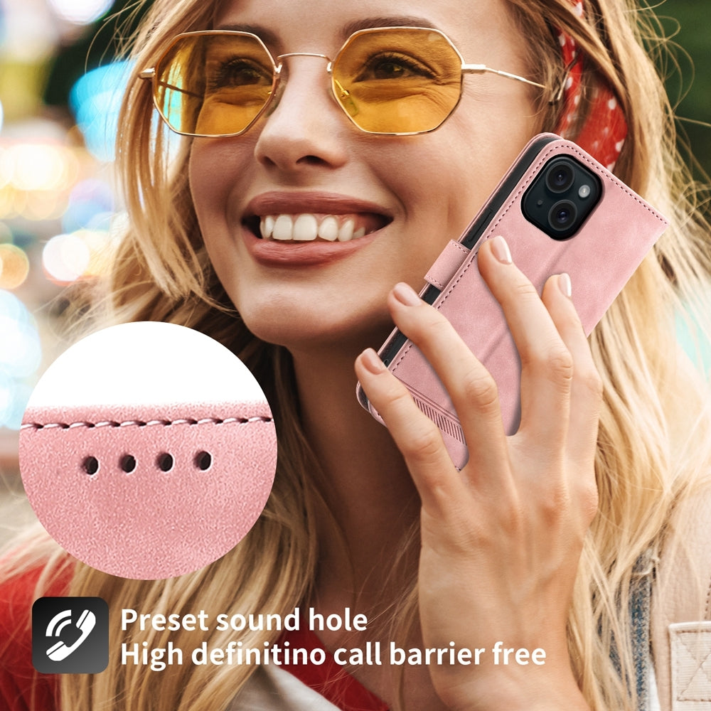 ELECTROPRIME For iPhone 15 Dierfeng Dream Line TPU + PU Leather Phone Case(Pink)