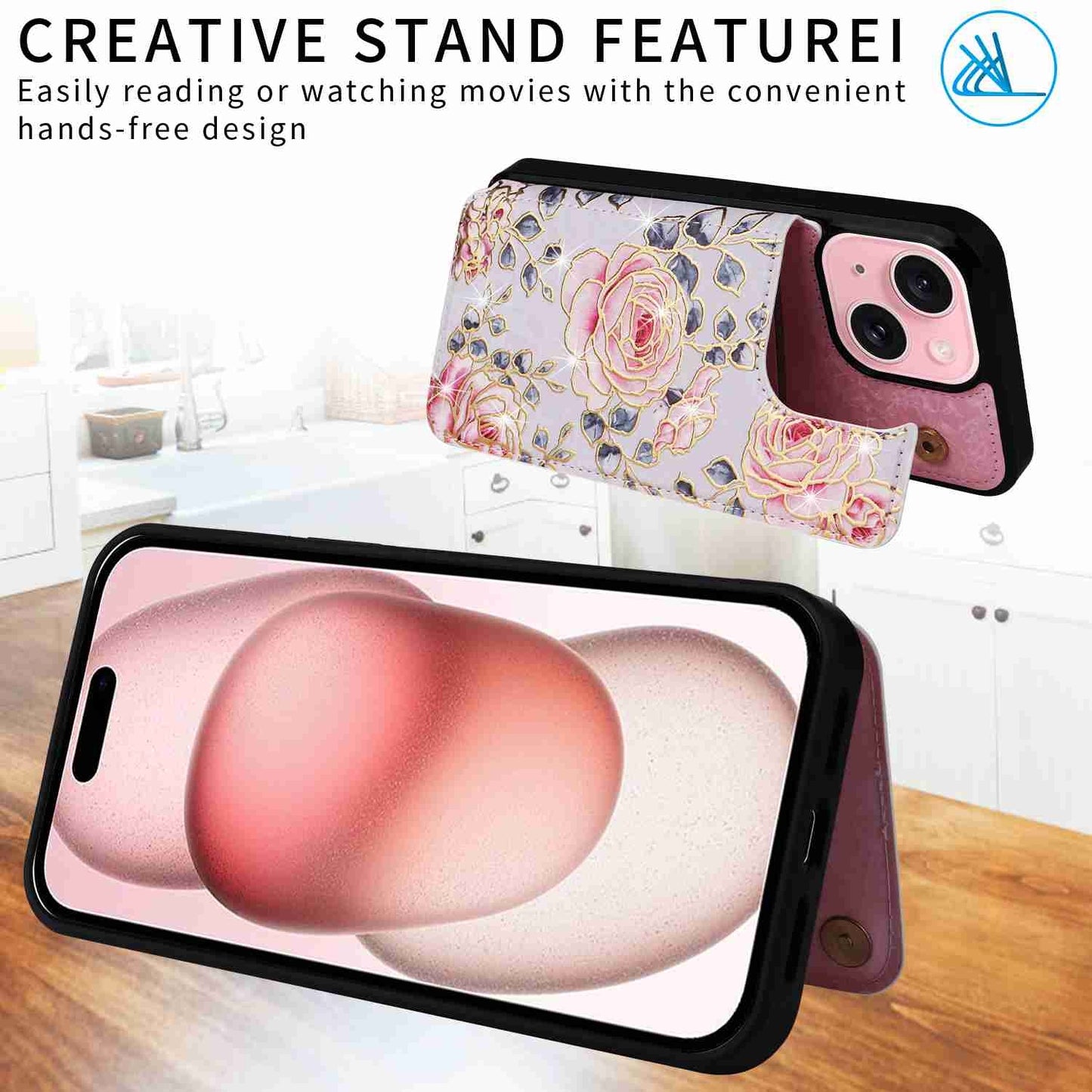 ELECTROPRIME For iPhone 15 Printed Double Buckle RFID Anti-theft Phone Case(Pastoral Rose)