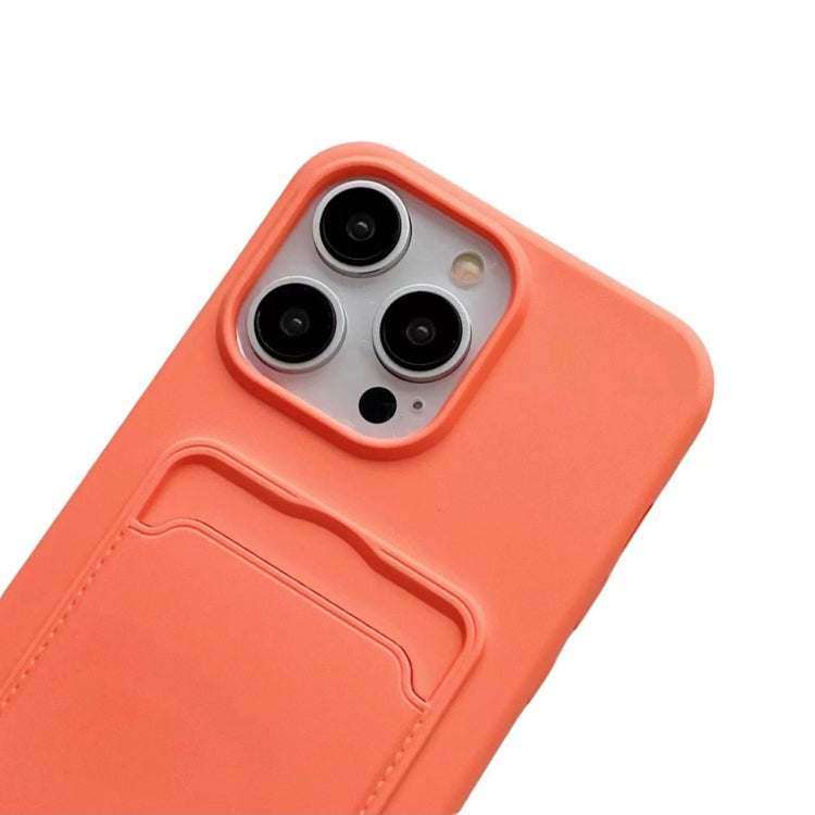 ELECTROPRIME For iPhone 15 Card Slot Liquid Silicone Phone Case with Lanyard(Orange)