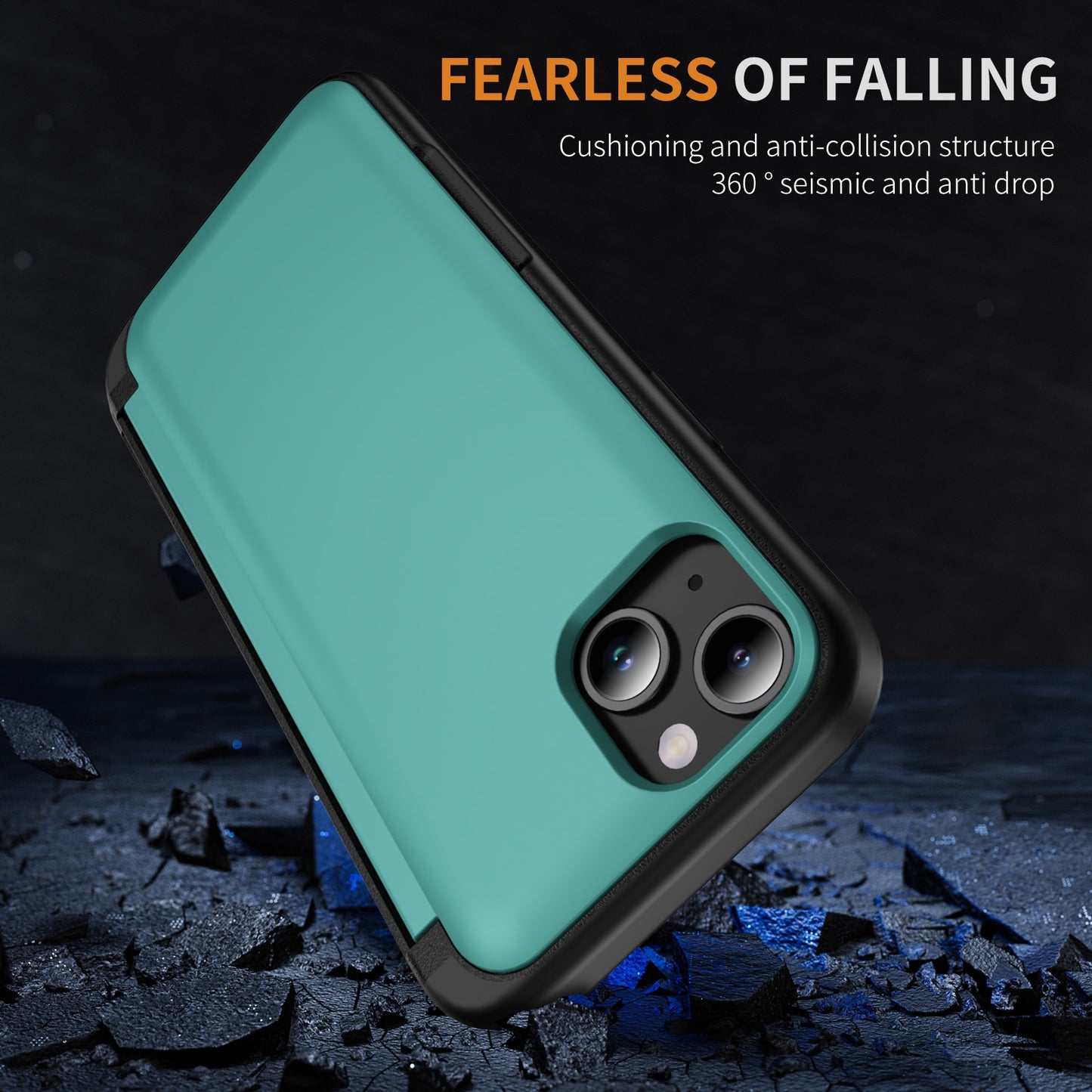 ELECTROPRIME For iPhone 15 3 in 1 Flip Holder Phone Case(Cyan)