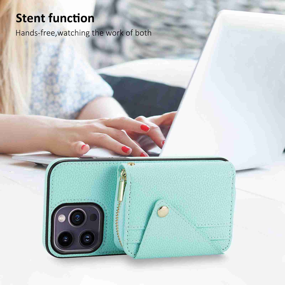 ELECTROPRIME For iPhone 15 Crossbody Zipper Card Bag RFID Anti-theft Phone Case(Mint Green)