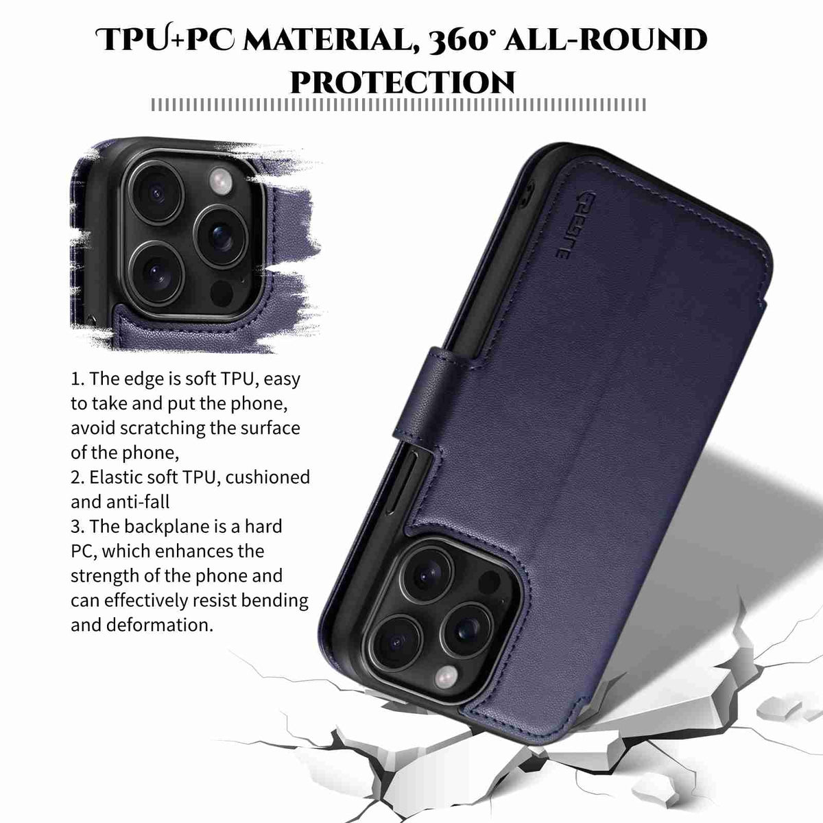 ELECTROPRIME For iPhone 15 ESEBLE E1 Nappa Texture MagSafe Holder Leather Phone Case(Dark Blue)