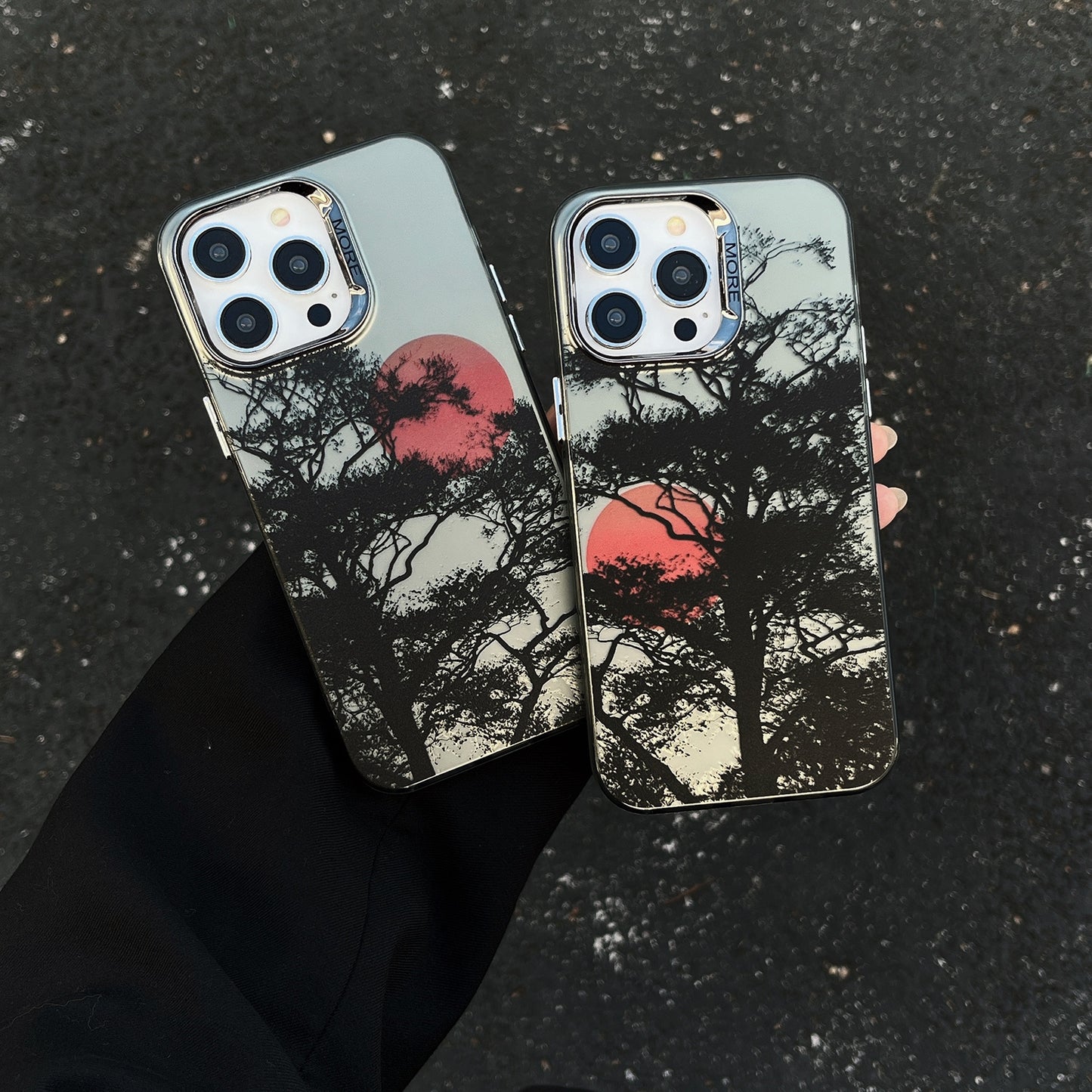 ELECTROPRIME For iPhone 15 Colored Silver Plating Sunset Phone Case(Left)