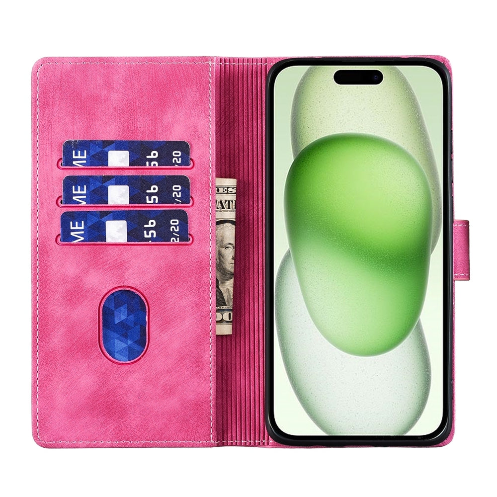 ELECTROPRIME For iPhone 15 Pen Heart Cat Embossed Leather Phone Case(Pink)