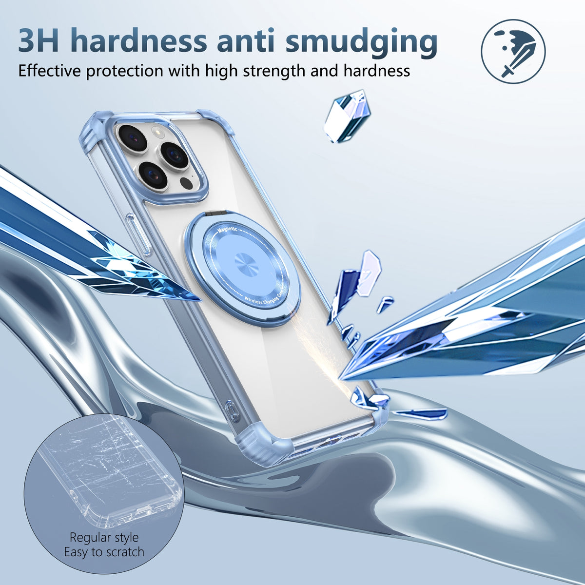 ELECTROPRIME For iPhone 15 Plus Gold Shield CD Pattern MagSafe Magnetic Phone Case with Rotating Stand(Transparent Blue)