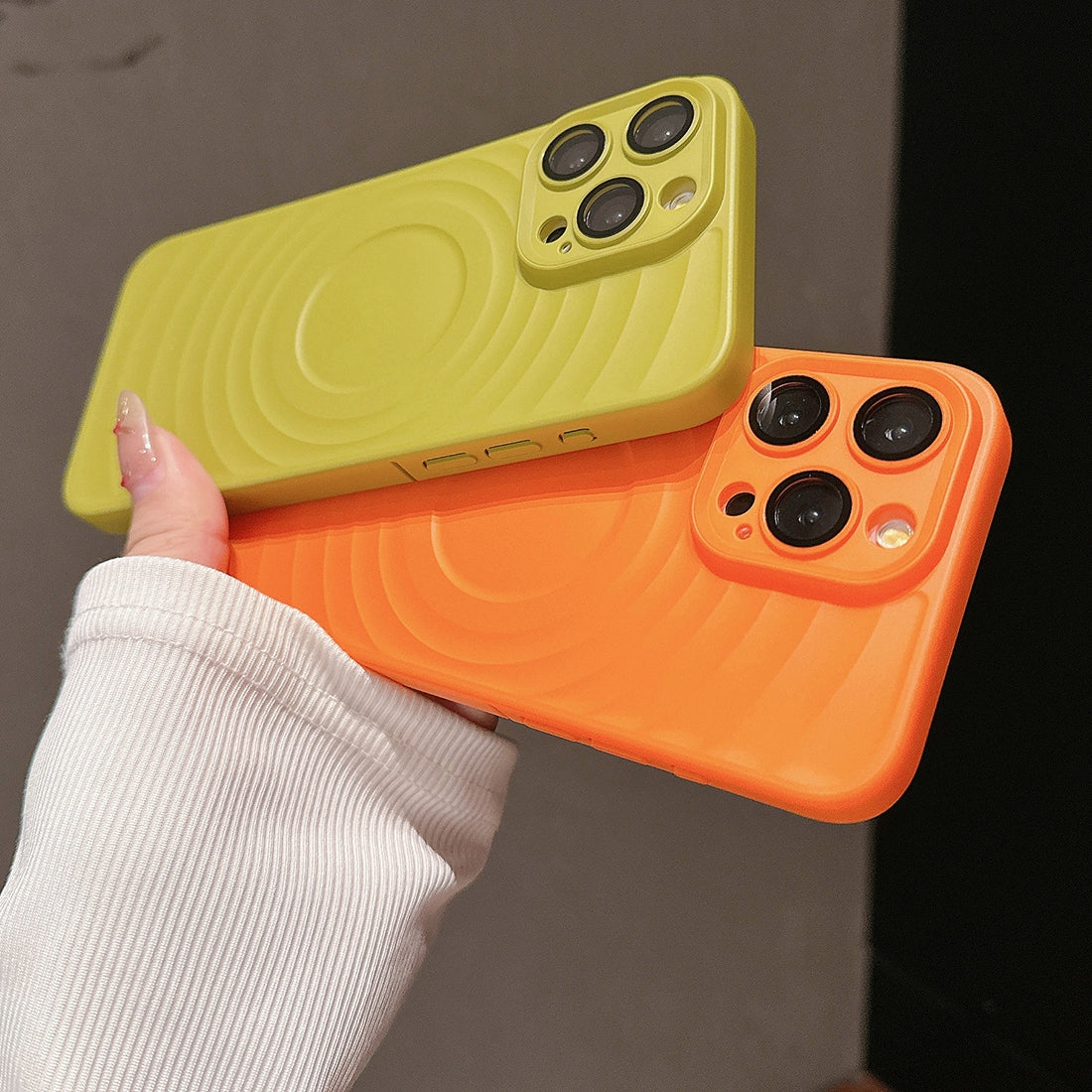 ELECTROPRIME For iPhone 15 Wave Texture PC Shockproof Phone Case(Avocado Green)