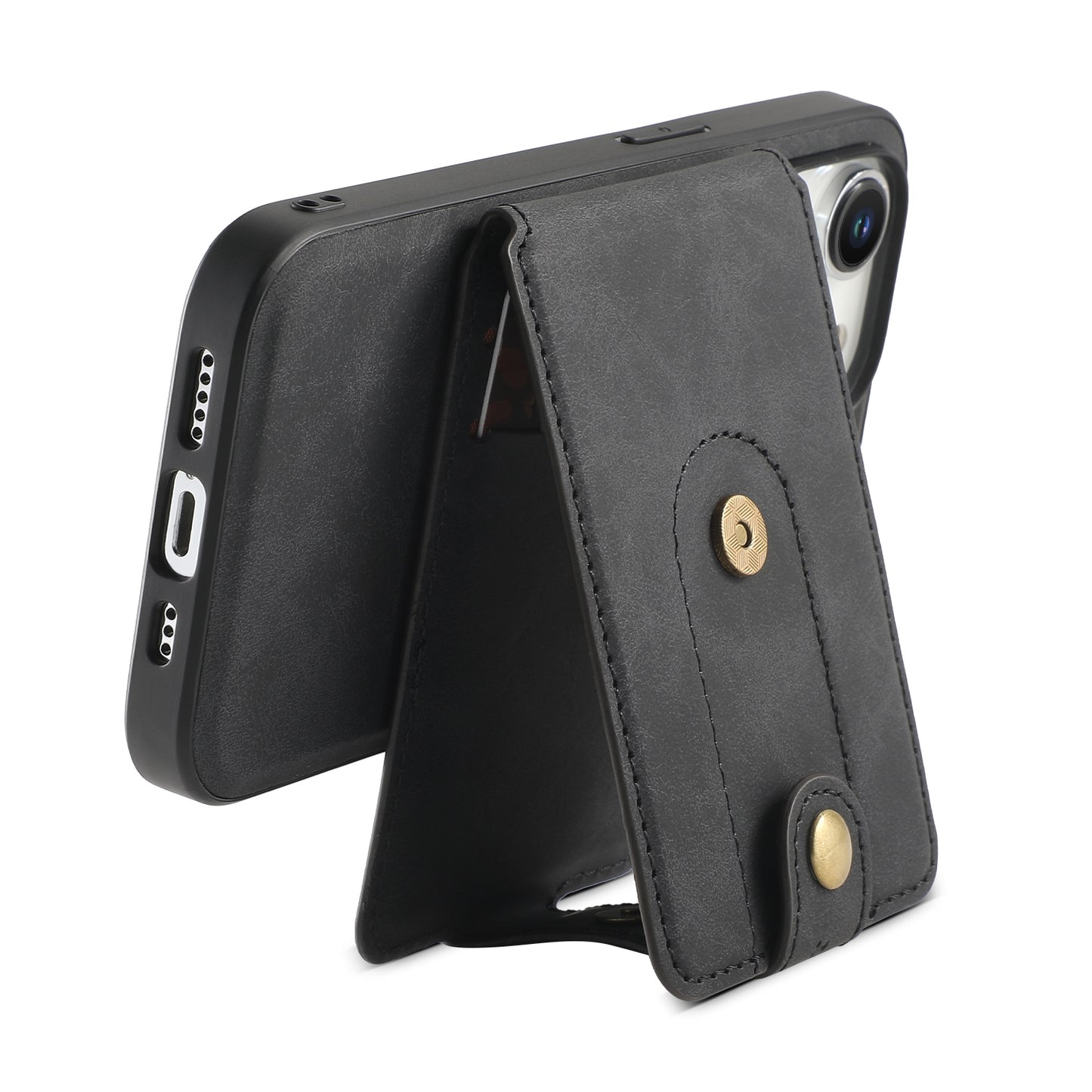ELECTROPRIME For iPhone 15 Denior D14 NK Retro Pattern MagSafe Magnetic Card Holder Leather Phone Case(Black)