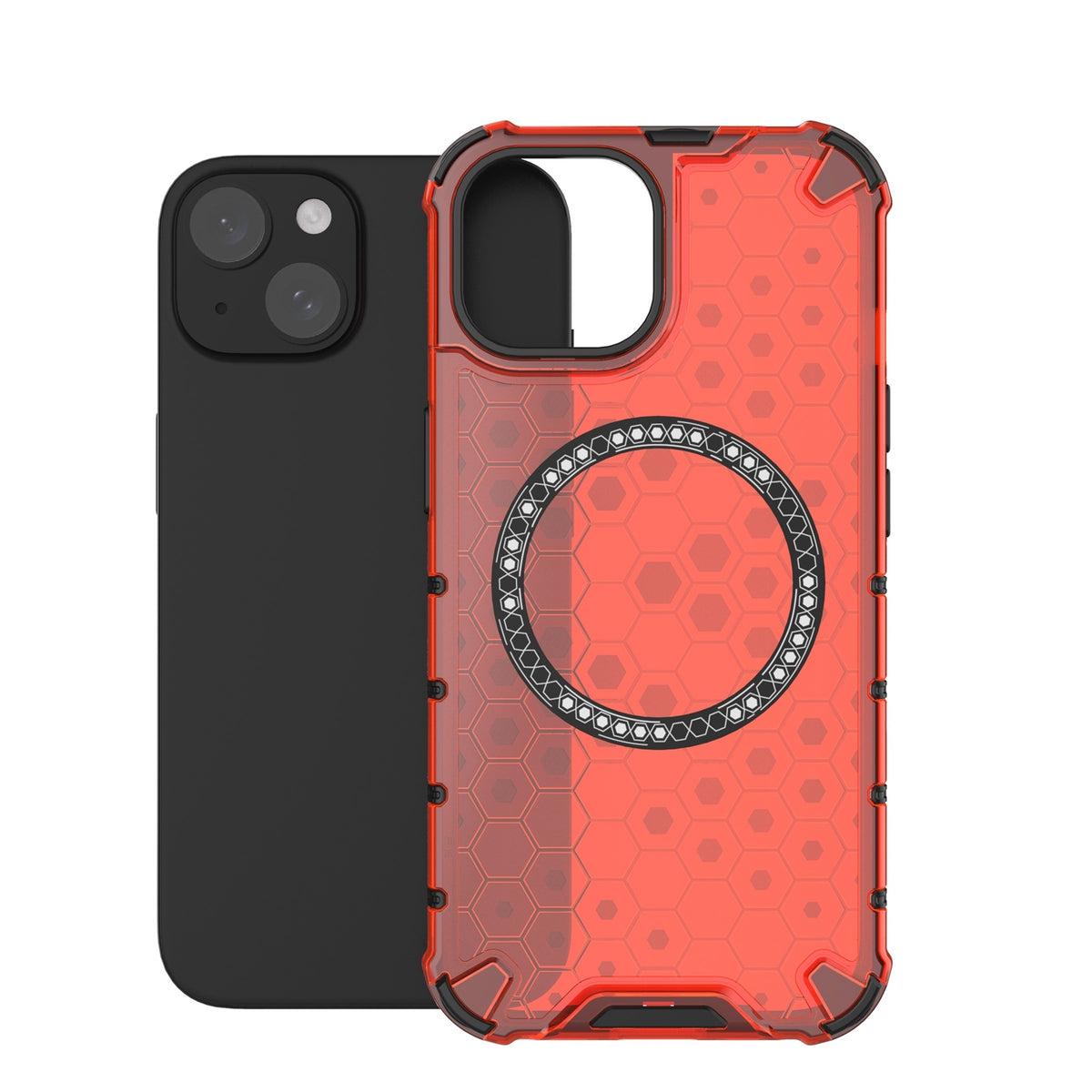ELECTROPRIME For iPhone 15 Plus Honeycomb Magnetic Ring Shockproof Phone Case(Red)