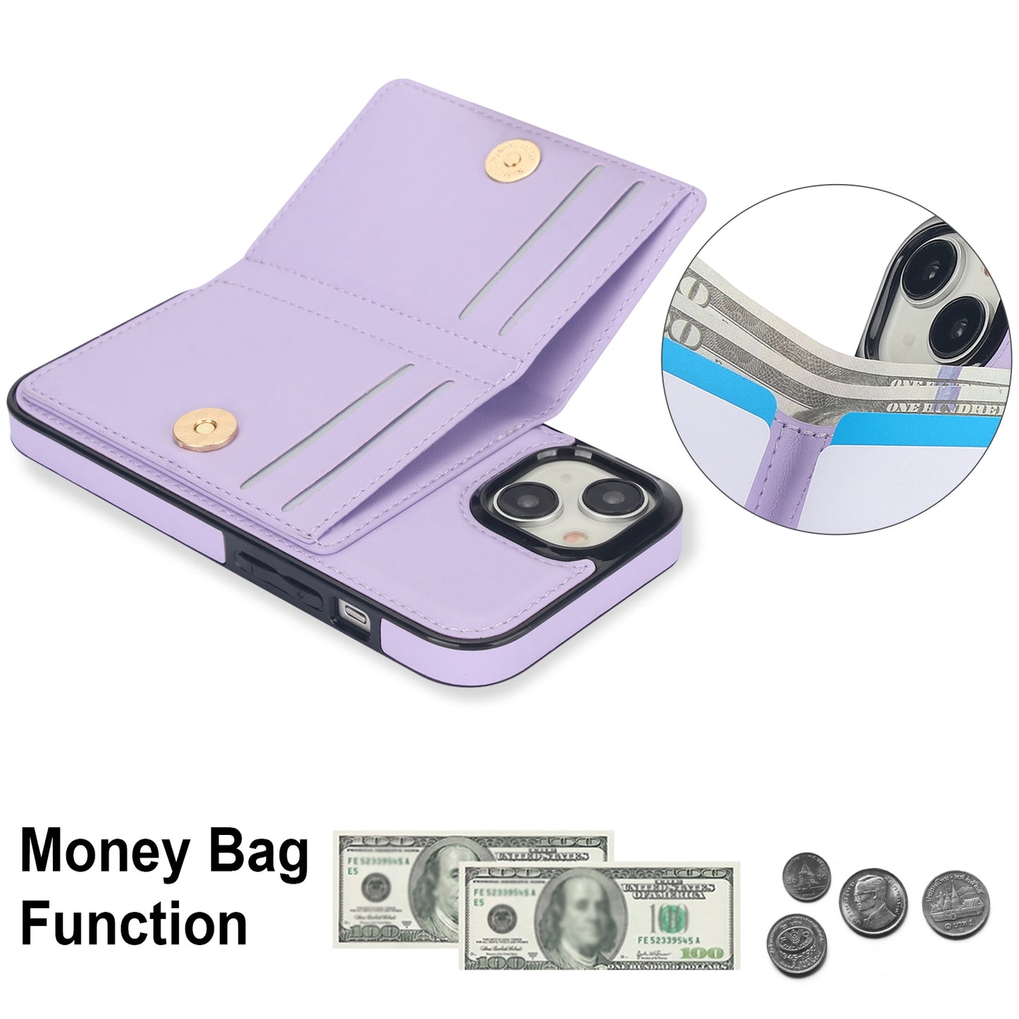 ELECTROPRIME For iPhone 15 RFID Anti-theft Card Ring Holder Phone Case(Purple)