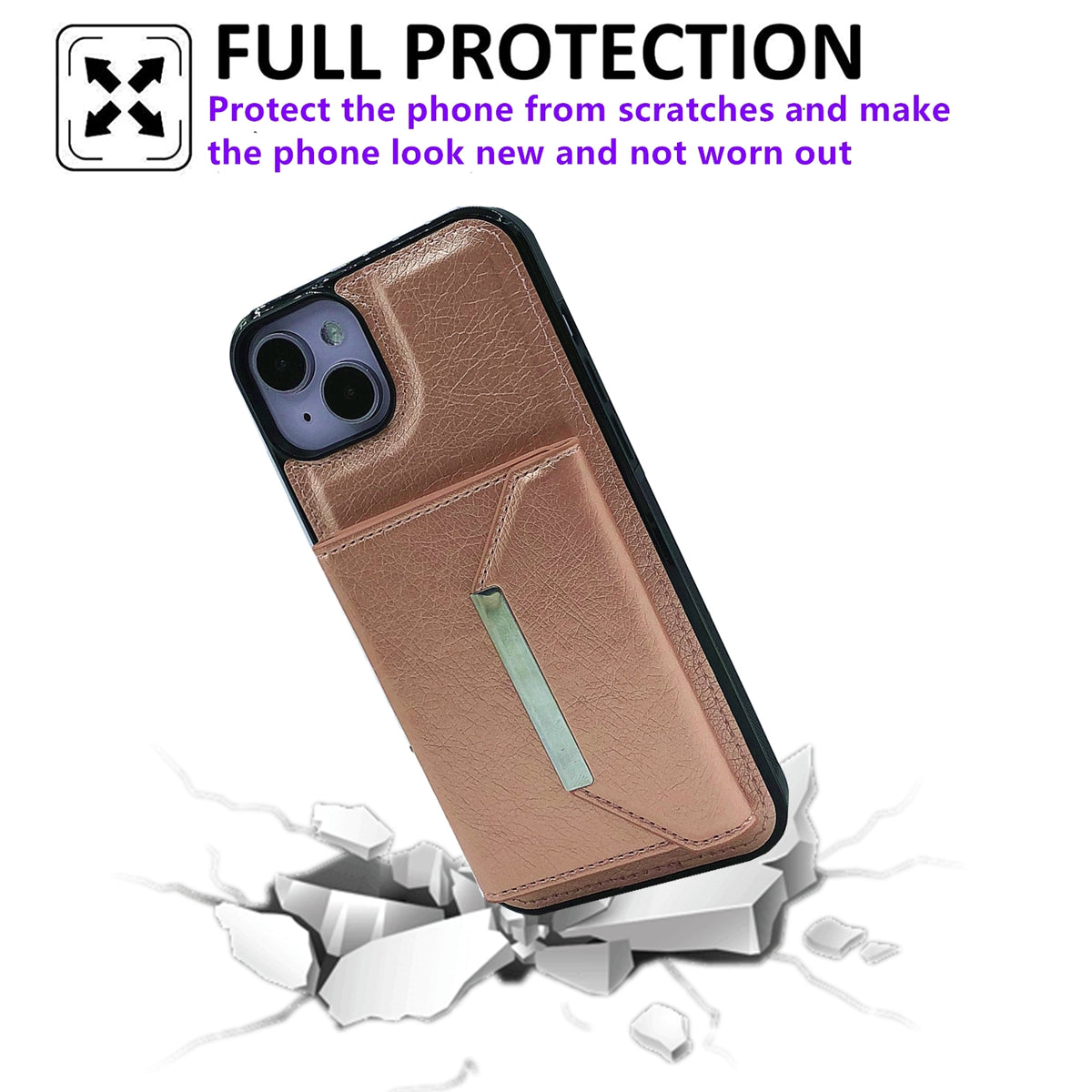 ELECTROPRIME For iPhone 15 Plus Solid Color Metal Buckle Card Slots Bag Phone Case(Rose Gold)