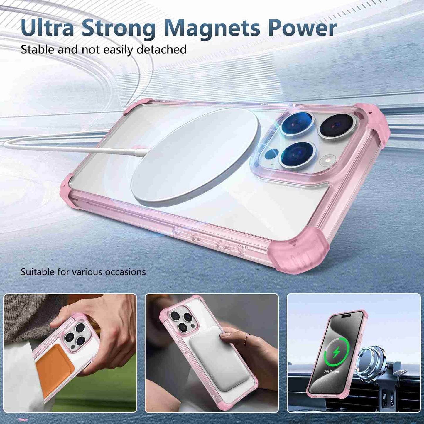 ELECTROPRIME For iPhone 15 Transparent MagSafe Magnetic Phone Case(Pink)