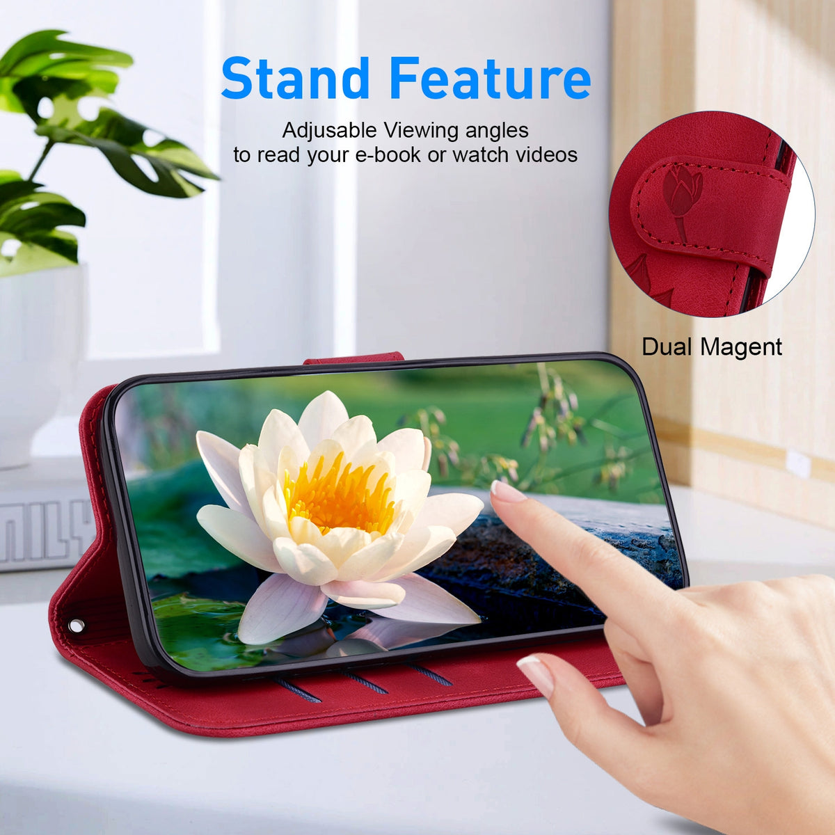 ELECTROPRIME For iPhone 15 Plus Lotus Embossed Leather Phone Case(Red)