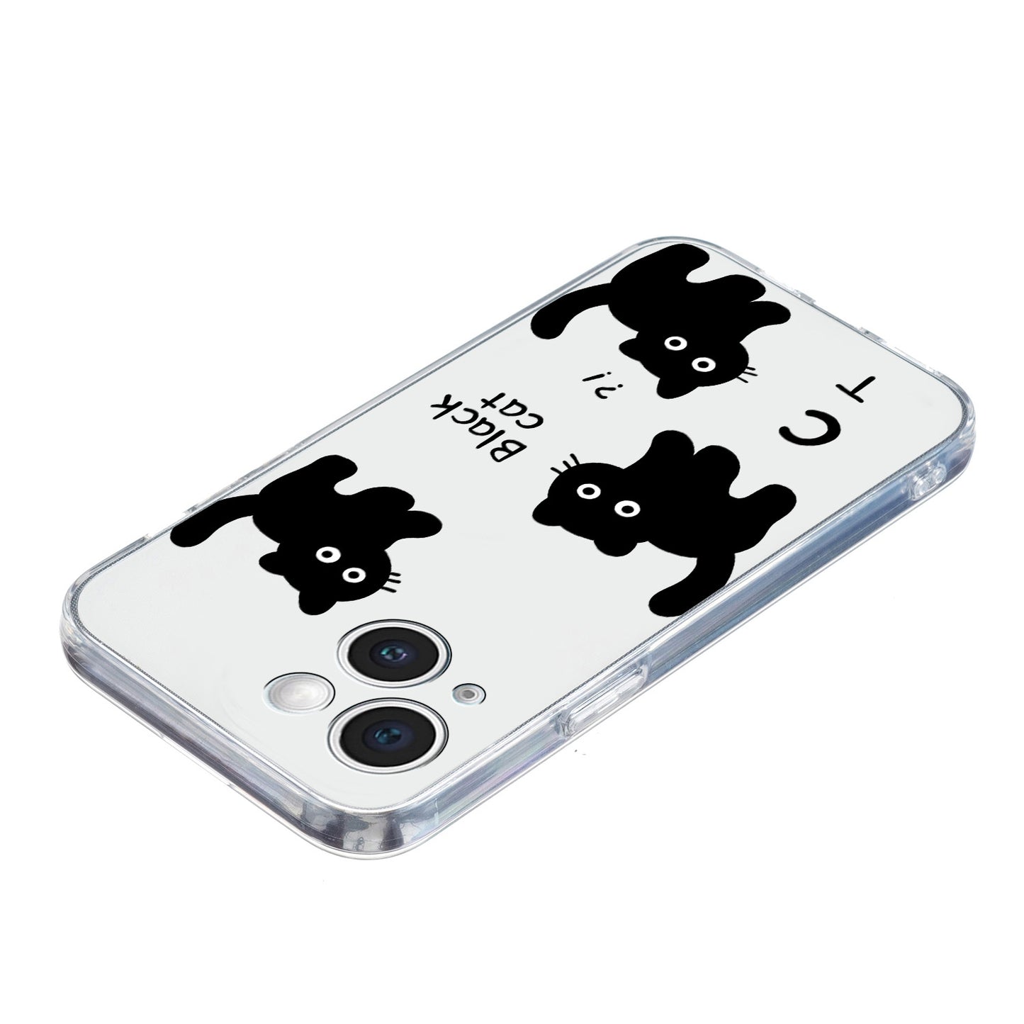ELECTROPRIME For iPhone 15 Colored Drawing Pattern Transparent TPU Phone Case(Black Cat)