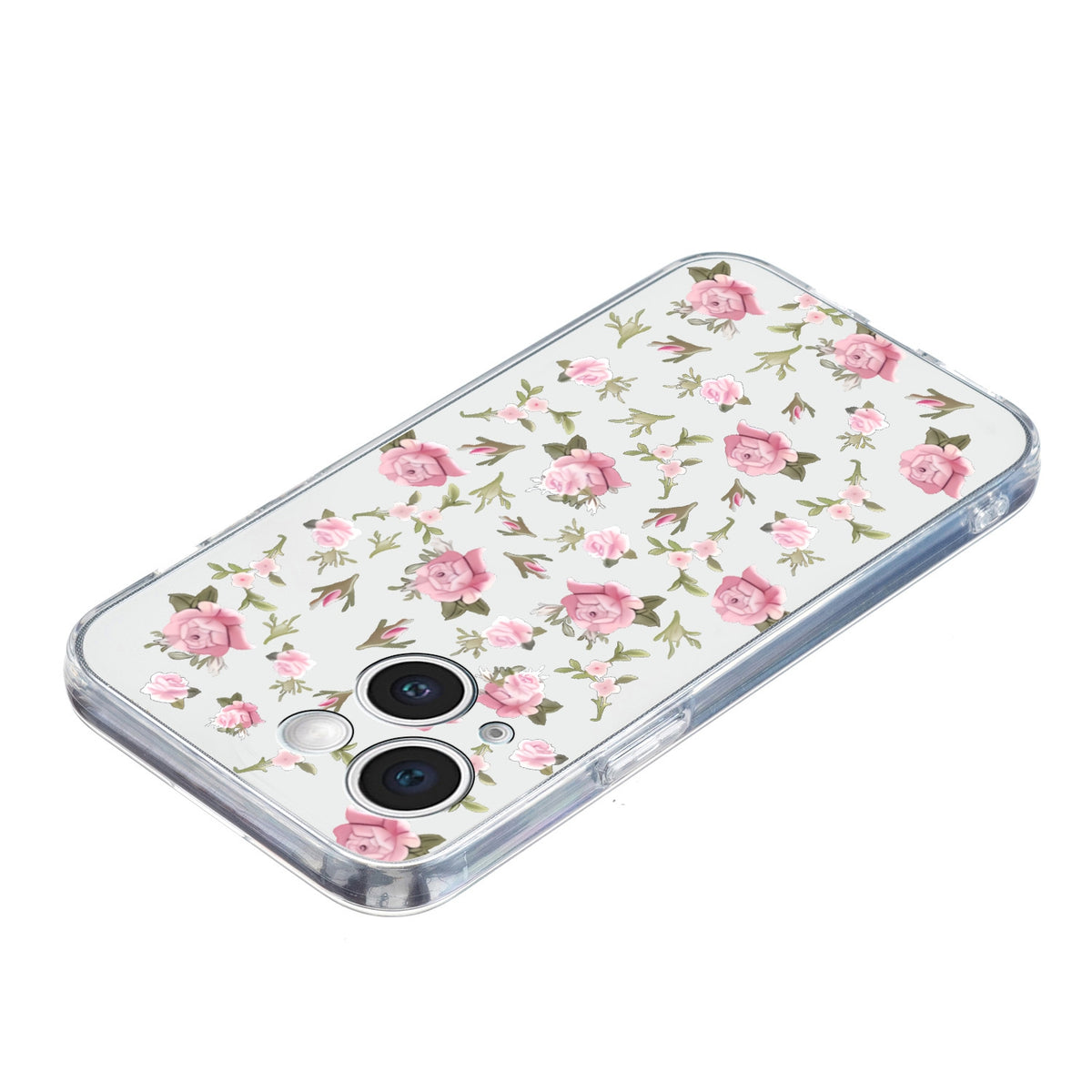 ELECTROPRIME For iPhone 15 Plus Colored Drawing Pattern Transparent TPU Phone Case(Pink Floral)
