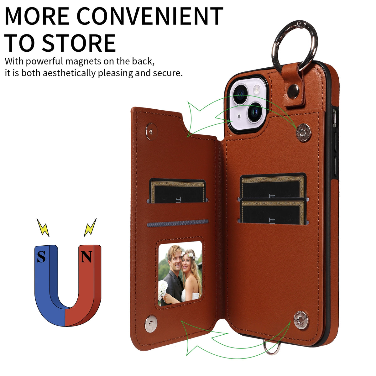 ELECTROPRIME For iPhone 15 Plus / 14 Plus Rhombic Texture Card Bag Phone Case with Short Lanyard(Brown)