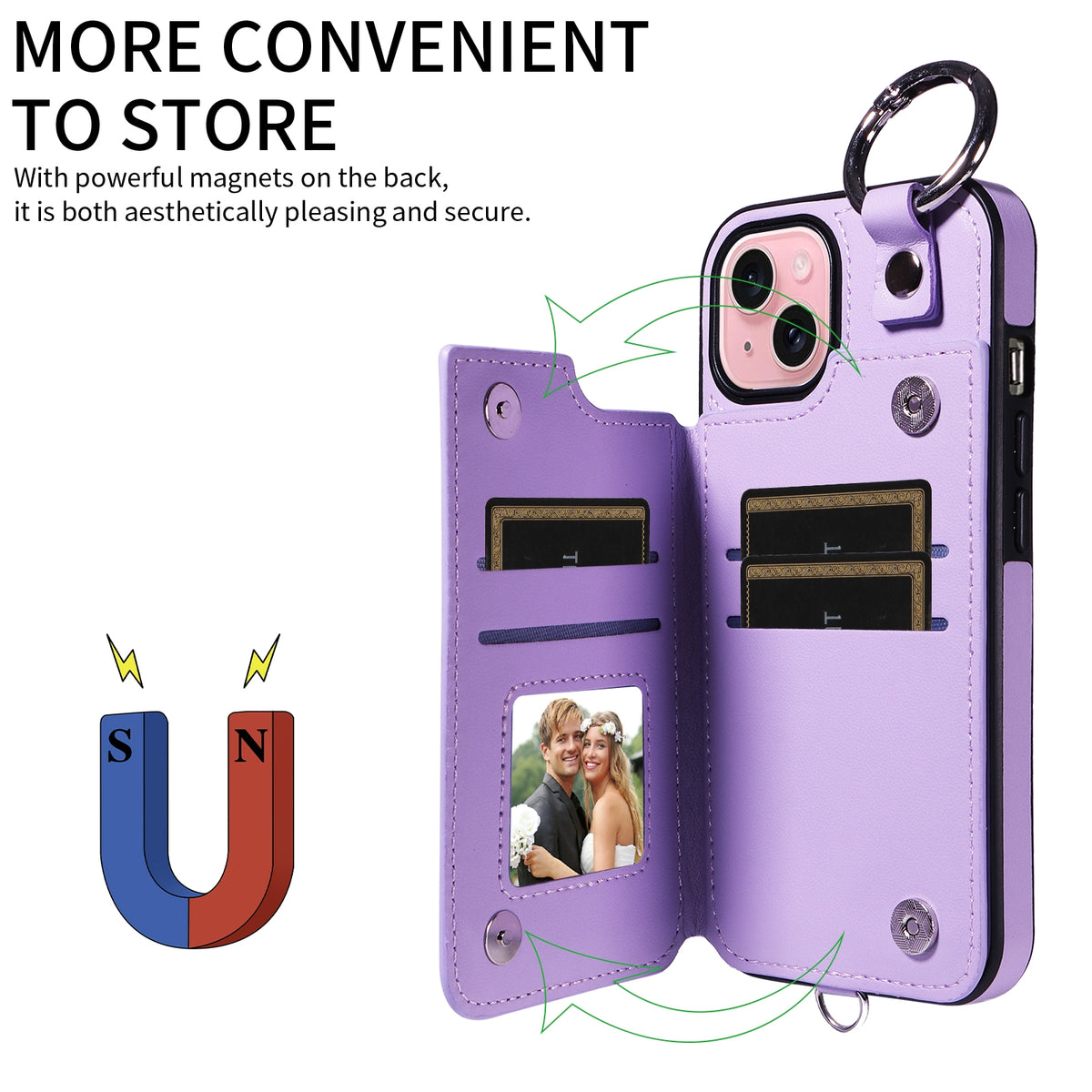 ELECTROPRIME For iPhone 15 Rhombic Texture Card Bag Phone Case with Short Lanyard(Purple)