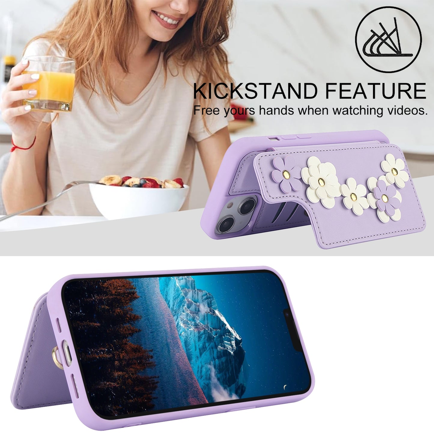 ELECTROPRIME For iPhone 15 Crossbody Flower Pattern Leather Phone Case(Purple)