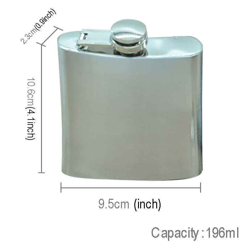ELECTROPRIME 196mL (7oz) Outdoor Sports Handy Home Travel Wild Stainless Steel Portable Hip Flask(with Small Funnel)(Silver 196mL (7oz))