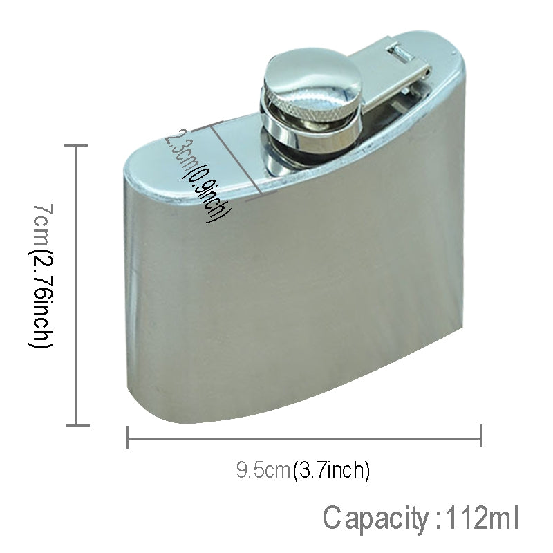 ELECTROPRIME 112mL (4oz) Outdoor Sports Handy Home Travel Wild Stainless Steel Portable Hip Flask(with Small Funnel)(Silver 112mL (4oz))