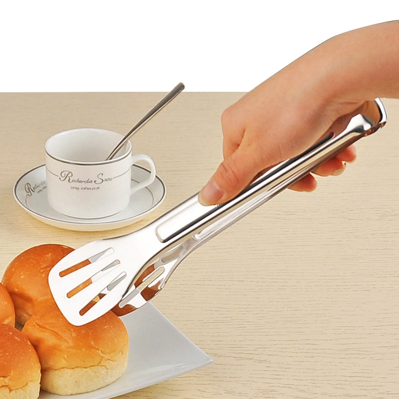 ELECTROPRIME Stainless Steel Barbecue Steak Clip Tongs BBQ Roasting Shovels Leak Steak Shovel Spatula Food Clamp Bread Clips, Length: 24cm
