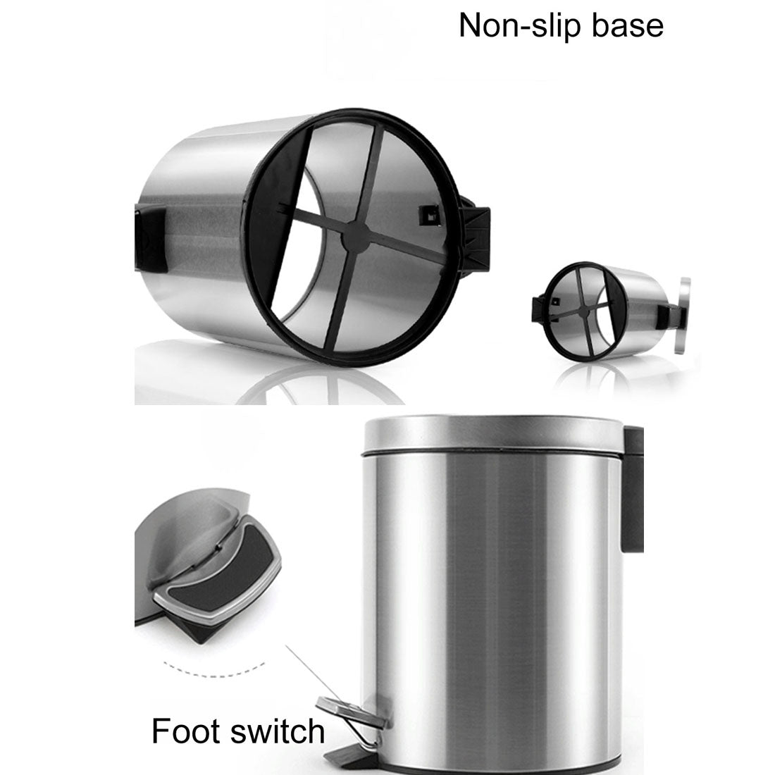 ELECTROPRIME Fashion Round Stainless Steel Household Hotel Office Covered Pedal Trash Bin, Size: 7L(White)