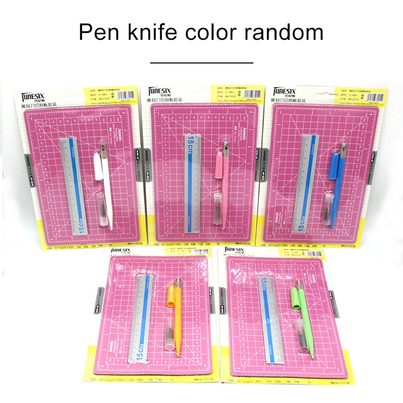 ELECTROPRIME Junesix A5 Cutting Mat Set Cutting Mat & Ruler & Carving Knife(Pink)