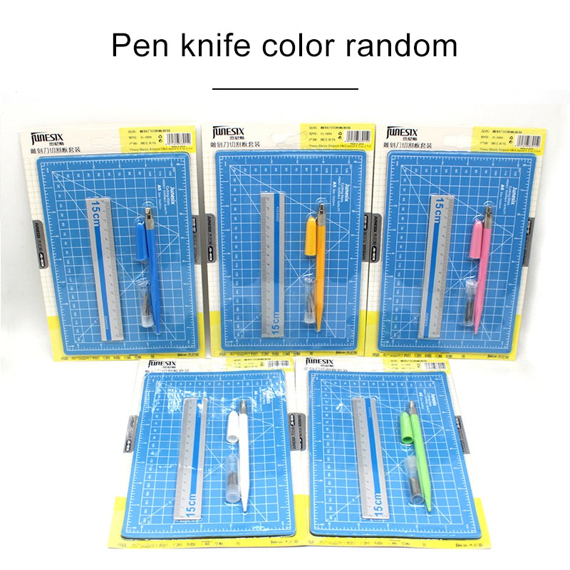 ELECTROPRIME Junesix A5 Cutting Mat Set Cutting Mat & Ruler & Carving Knife(Blue)