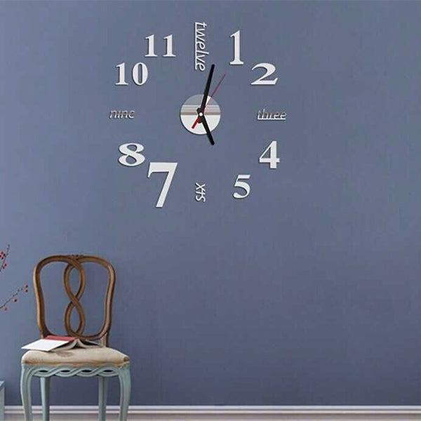 ELECTROPRIME Lovelife WC37130 Acrylic English Digital DIY Stereo Wall Clock Wall Stick Clock (Silver)